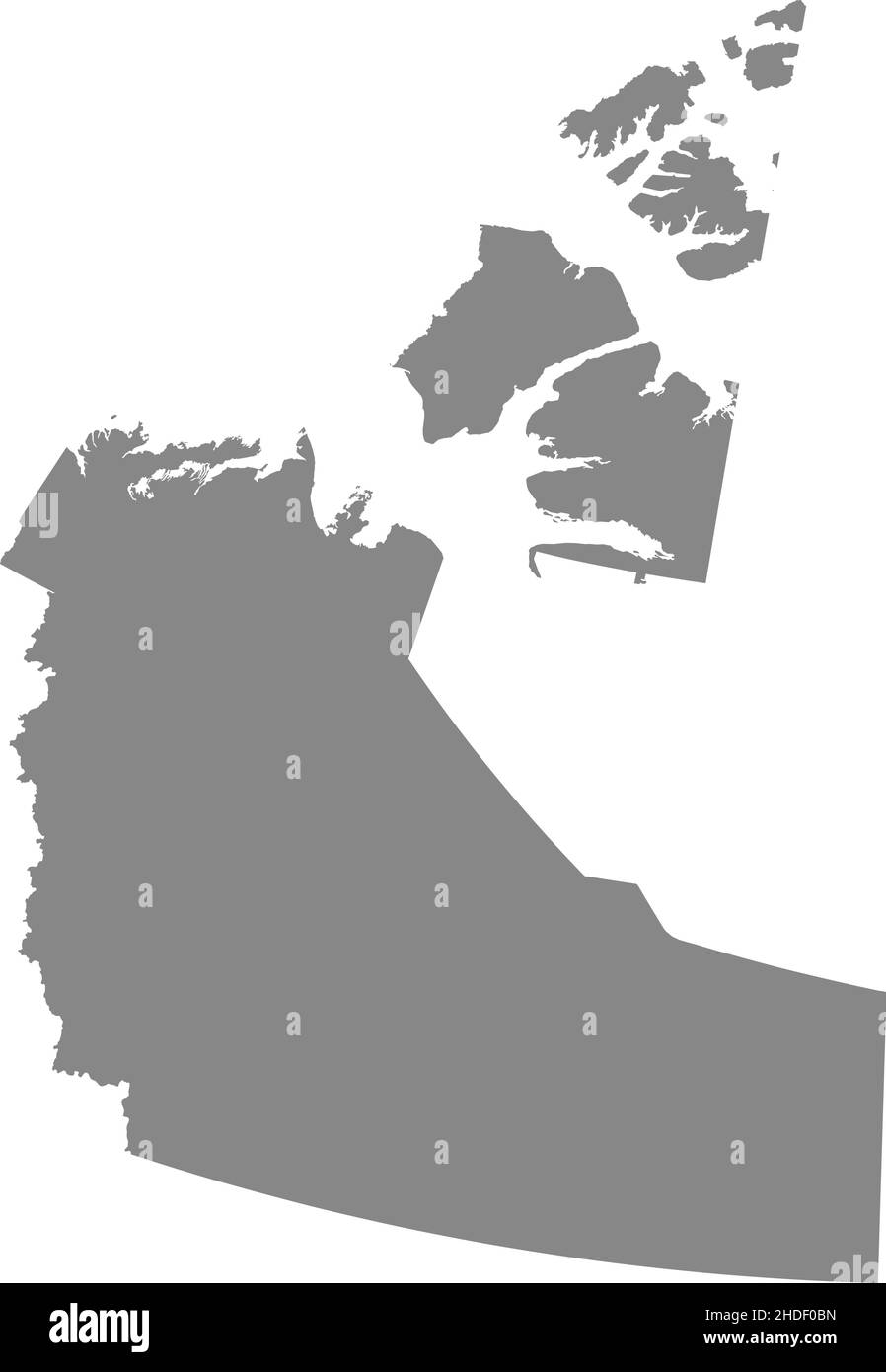 Grau flache leere Vektor-Verwaltungskarte des kanadischen Territoriums der NORDWESTLICHEN TERRITORIEN, KANADA Stock Vektor