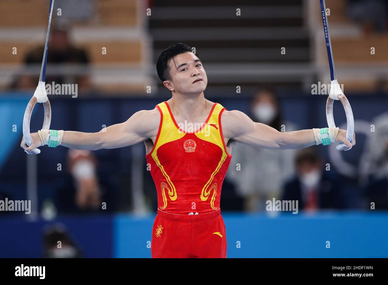 (220106) -- PEKING, 6. Januar 2022 (Xinhua) -- Liu Yang aus China tritt während des Finales der Kunstturnringe bei den Olympischen Spielen 2020 in Tokio, Japan, am 2. August 2021 an. (Xinhua/Zheng Huansong) Stockfoto