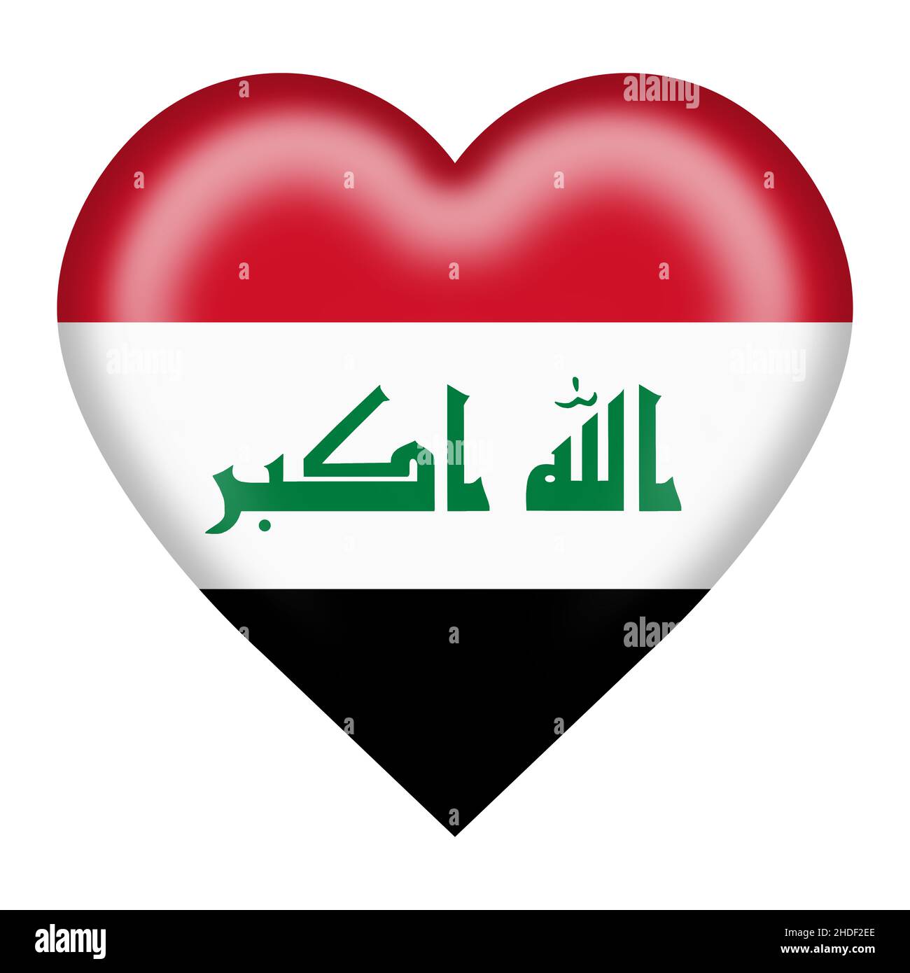Irakflagge Herz-Knopf isoliert auf weiß mit Beschneidungspfad 3D Abbildung Stockfoto