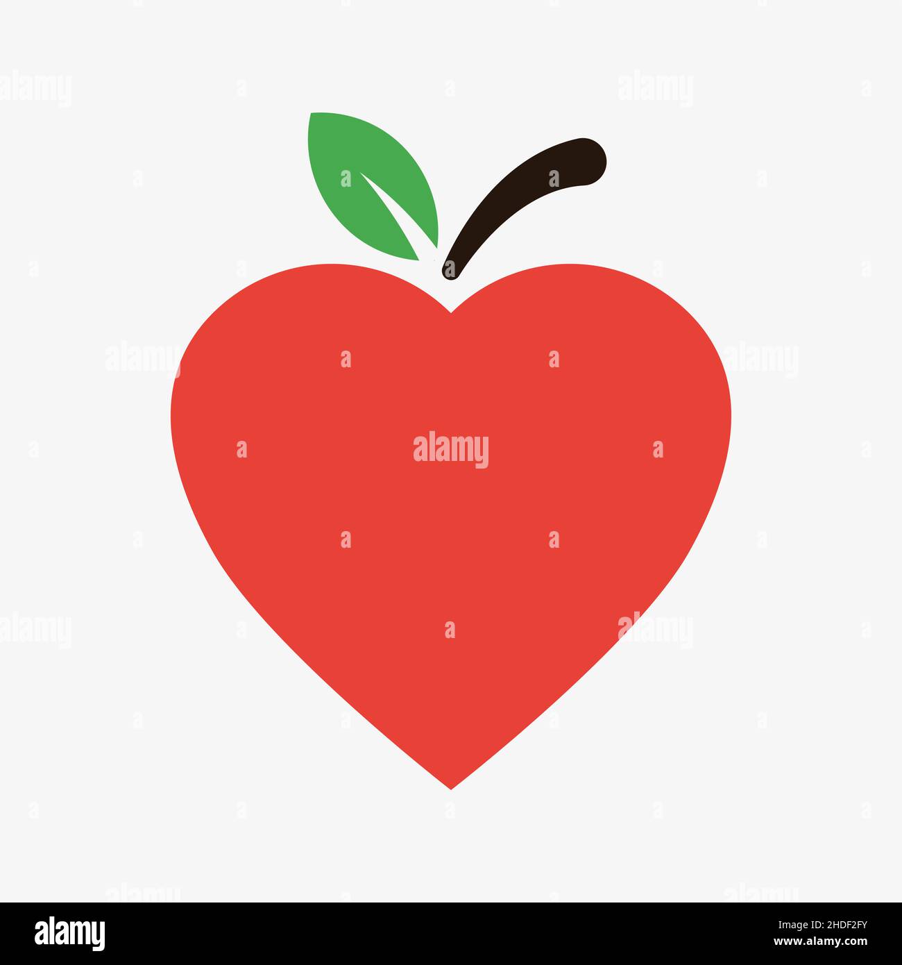 Vektor-Symbol des roten herzförmigen Apfel mit Blatt Stock Vektor