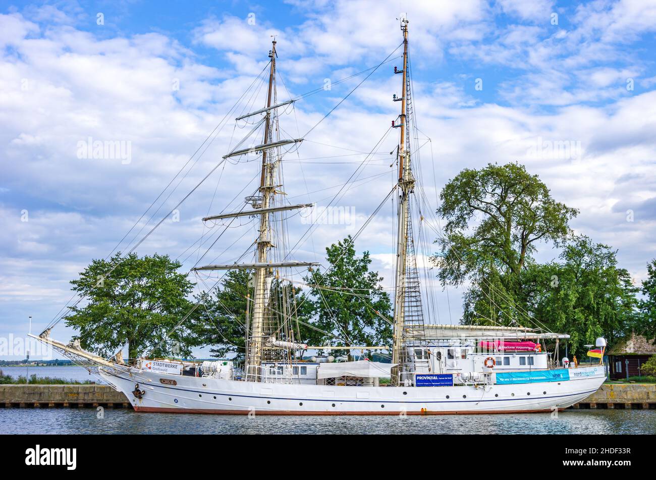 Hansestadt Greifswald, Mecklenburg-Vorpommern, Deutschland - 25. August 2014: Das Segelschulschiff GREIF ex WILHELM PIECK an seinem Liegeplatz im Stad Stockfoto