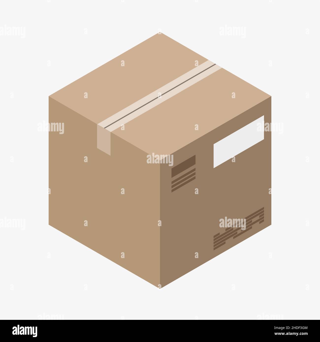 Vektor-Symbol der braunen isometrischen Box mit einem Band Stock Vektor