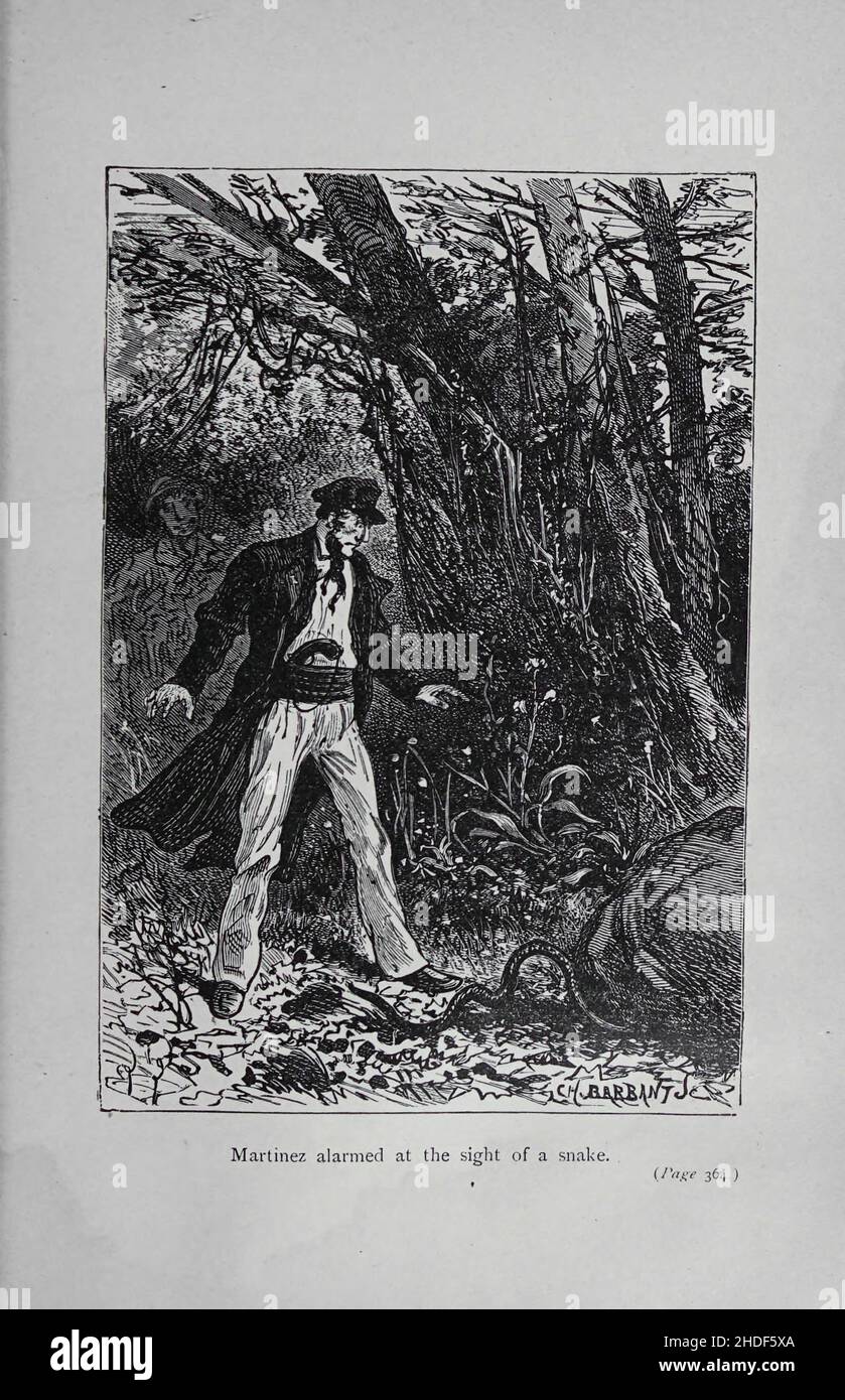Martinez erschreckt über den Anblick einer Schlange aus dem auf der Grundlage der wahren Geschichte der Meuterer der Bounty (Französisch: Les Révoltés de la Bounty) basiert, in englischer Sprache vom englischen Schriftsteller W. H. G. Kingston übersetzt, ist eine Kurzgeschichte von Jules Verne. Die Geschichte basiert auf britischen Dokumenten über die Meuterei auf der Bounty und wurde 1879 zusammen mit dem Roman The Begum's Fortune (Les cinq cents Millions de la Bégum) als Teil der Serie Les Voyages Extraordinaires (die außergewöhnlichen Reisen) veröffentlicht. Im Gegensatz zu vielen Autoren, die das Thema behandeln, konzentriert sich Verne auf den abgesetzten Kapitän der Bounty, William Stockfoto