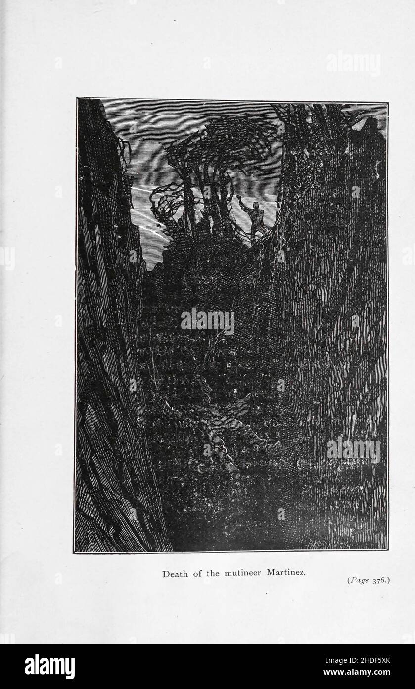 Tod des Meuterers Martinez von Jules Verne Basierend auf der wahren Geschichte der Meuterer der Bounty (französisch: Les Révoltés de la Bounty), übersetzt vom englischen Schriftsteller W. H. G. Kingston, ist eine Kurzgeschichte von Jules Verne. Die Geschichte basiert auf britischen Dokumenten über die Meuterei auf der Bounty und wurde 1879 zusammen mit dem Roman The Begum's Fortune (Les cinq cents Millions de la Bégum) als Teil der Serie Les Voyages Extraordinaires (die außergewöhnlichen Reisen) veröffentlicht. Im Gegensatz zu vielen Autoren, die das Thema behandeln, konzentriert sich Verne auf den abgesetzten Kapitän der Stockfoto