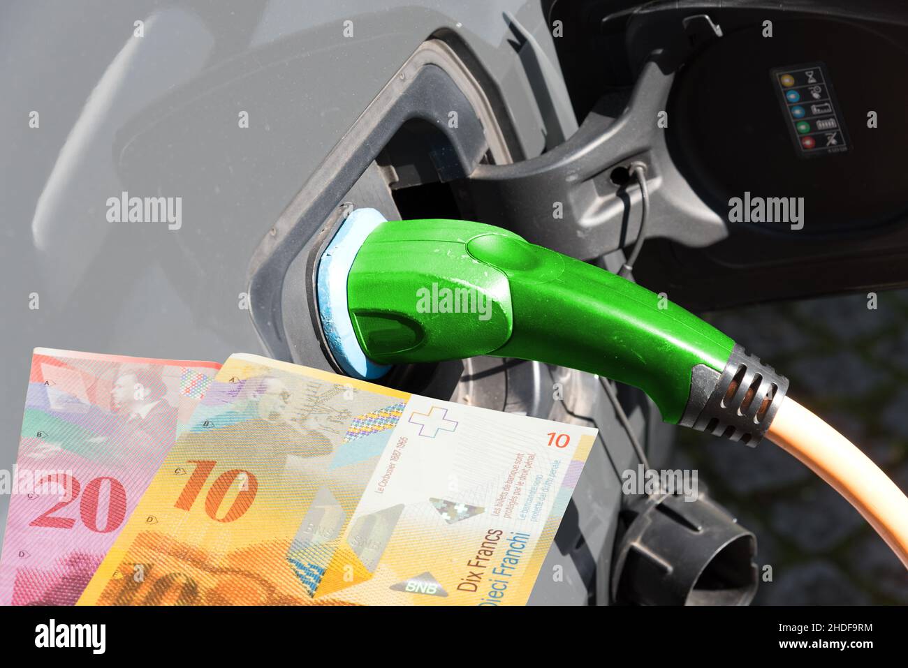 Kosten, schweizer Franken, Elektroauto, Kosten, schweizer Franken, Elektroautos Stockfoto