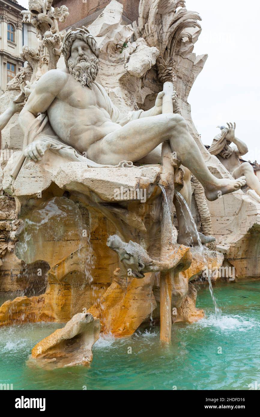 rom, Fontäne-Figur, piazza navona, Brunnen der vier Flüsse, romes, Fontäne-Figuren, piazza navonas Stockfoto