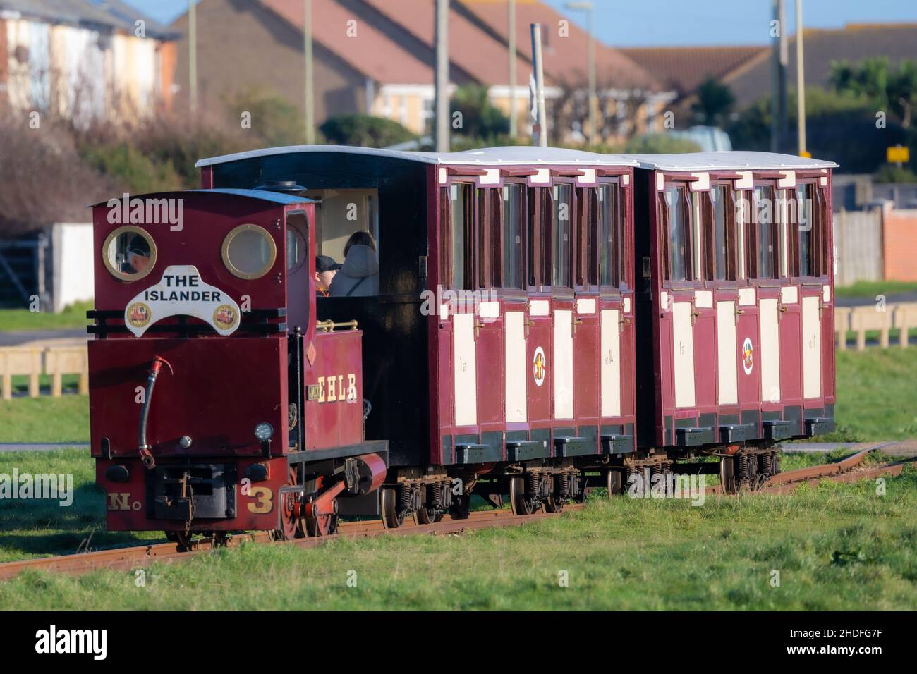 The Islander Schmalspurbahn Hayling Seaside Railway, Hayling Island, Hampshire, Großbritannien Stockfoto