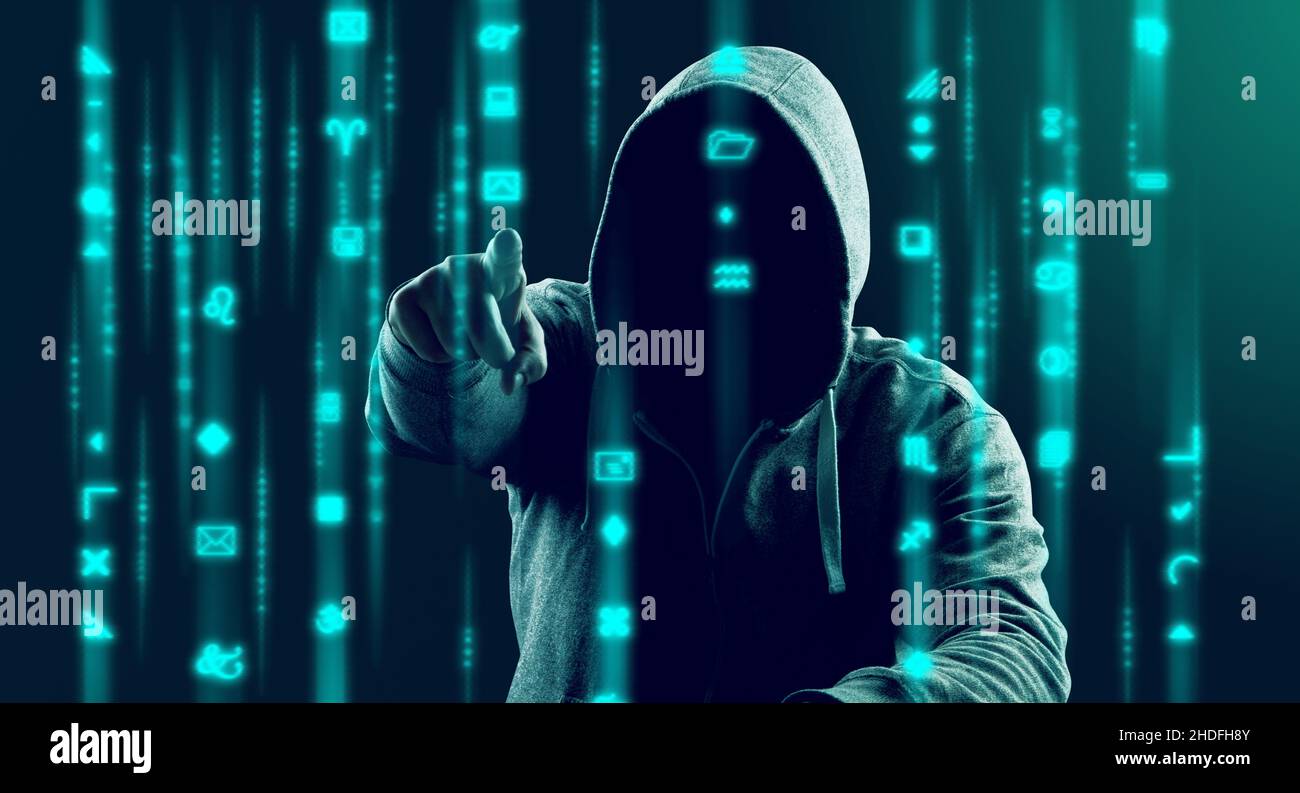 Anhaltspunkt, Angriff, Hacker, anonym, Anhaltspunkte, Angriffe, Hacker Stockfoto