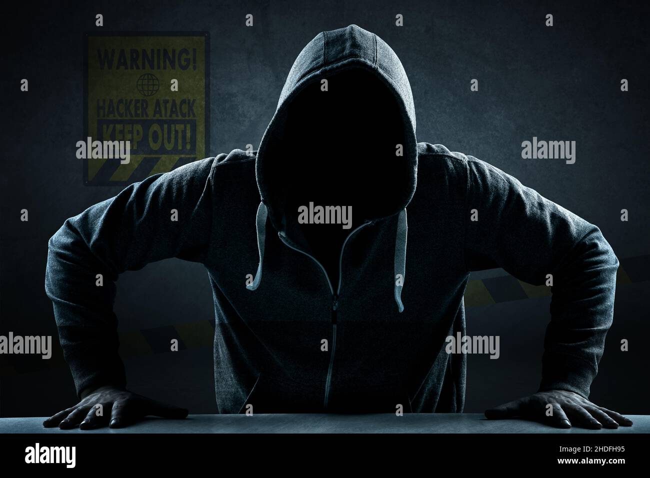 Warnung, Hacker, anonym, Cyberkriminalität, Hacker Stockfoto