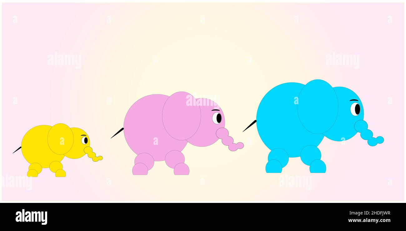 Elefantenfamilie, Zeichentrickfilm, Elefantenfamilien Stockfoto