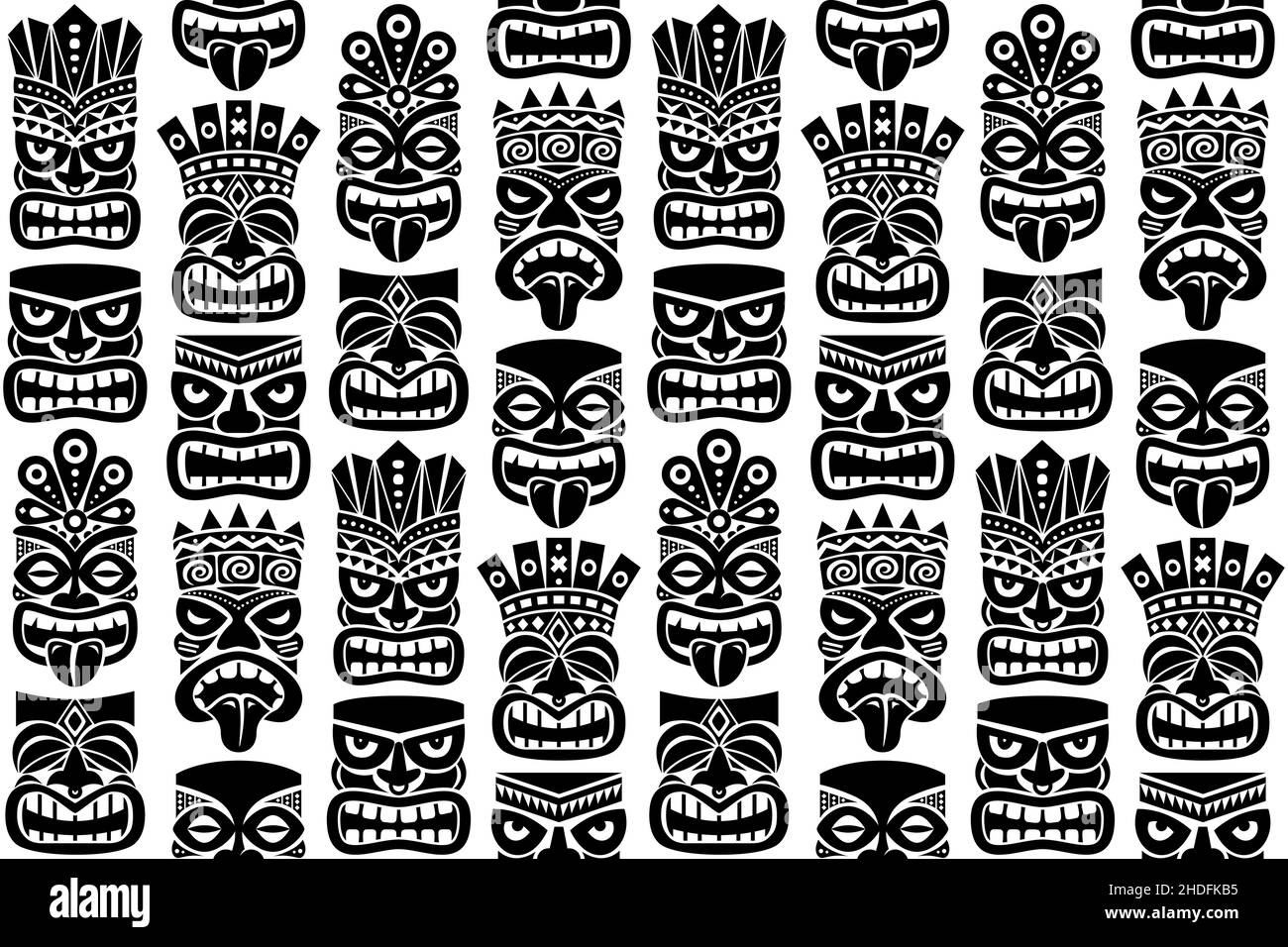 Tiki Pol Totem Vektor nahtlose Muster - traditionelle Statue oder Maske repetitve Design aus Polynesien und Hawaii Stock Vektor