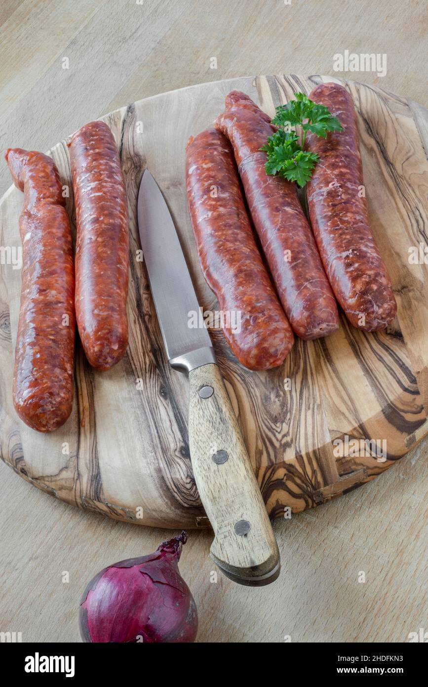 Wurst, Merguez, Würstchen Stockfoto