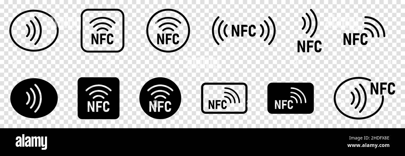 Stellen Sie die NFC-Zahlungssymbole ein. Vektordarstellung auf transparentem Hintergrund isoliert Stock Vektor