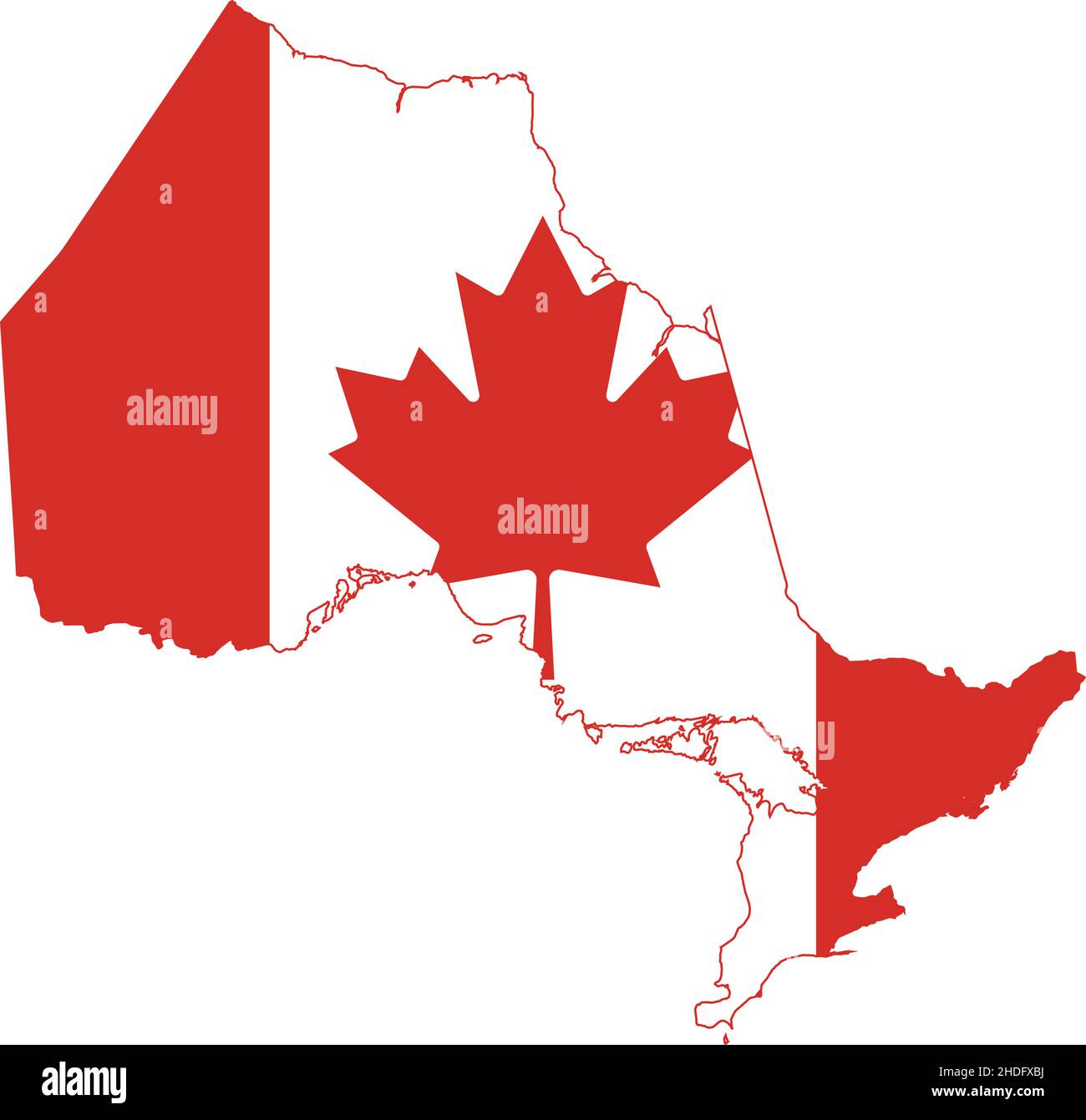 Flache Vektor-Verwaltungsflaggenkarte der kanadischen Provinz ONTARIO kombiniert mit der offiziellen Flagge KANADAS Stock Vektor