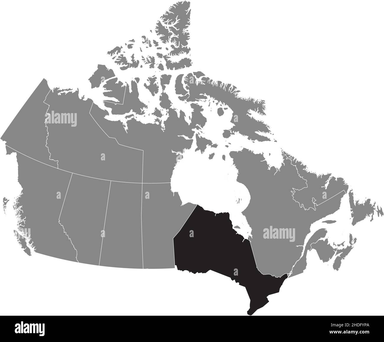 Schwarz flach leer hervorgehoben Locator administrative Karte der kanadischen Provinz ONTARIO innen grau flache Karte von KANADA Stock Vektor