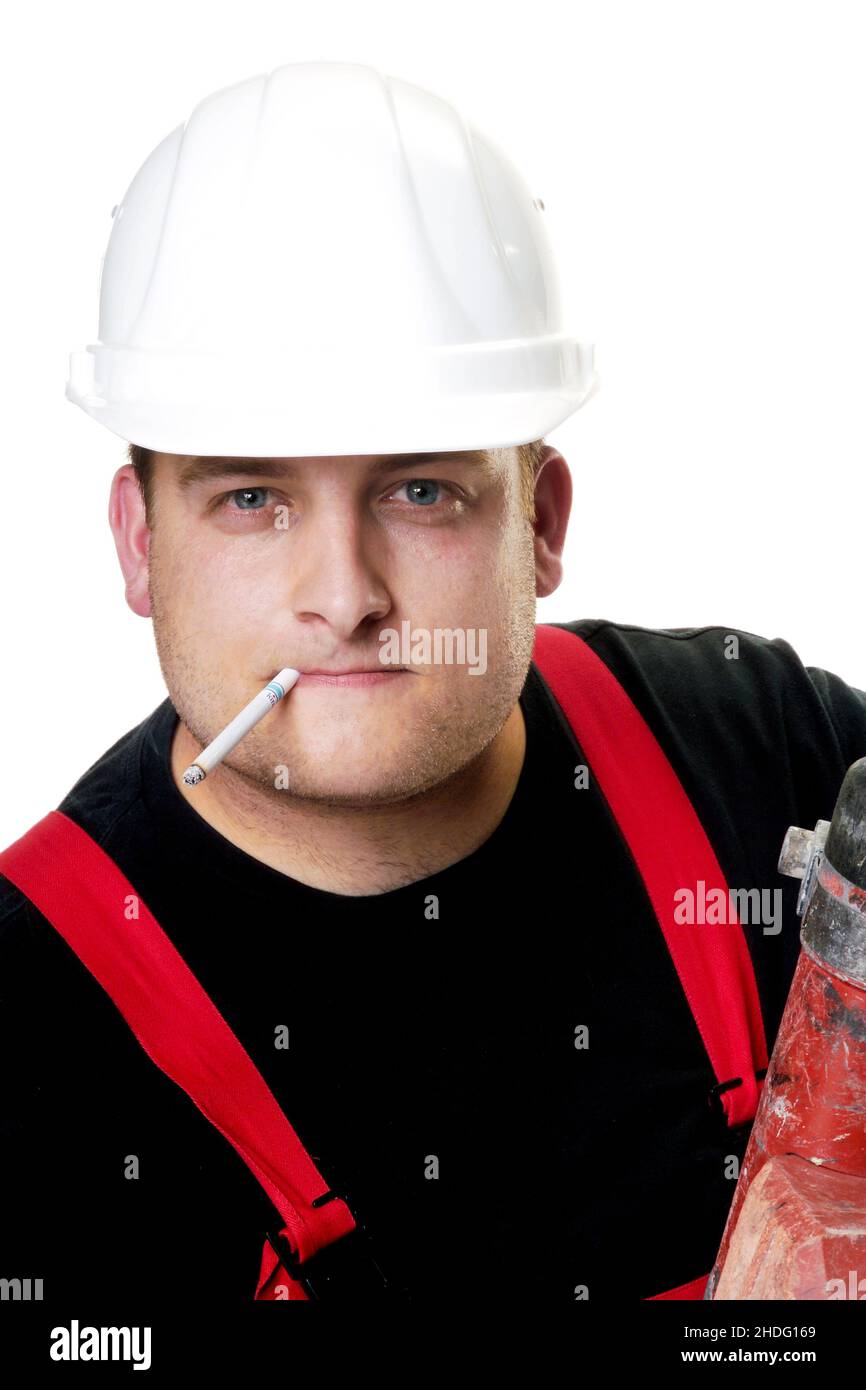 Rauchen, Bauarbeiter, Zigarette, blauer Kragen, Baumeister, Bauarbeiter, Bauarbeiter, Arbeiter, Zigaretten Stockfoto