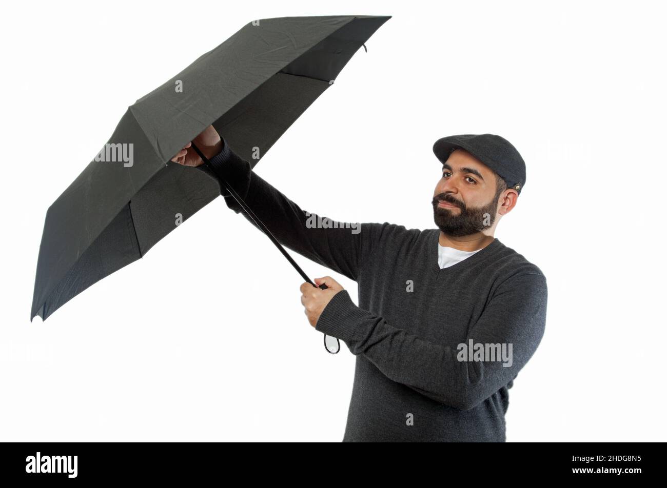 Mann, Regenschirm, Regenwetter, Kerl, Männer, Regenschirme, Regenwetter, Regen Stockfoto