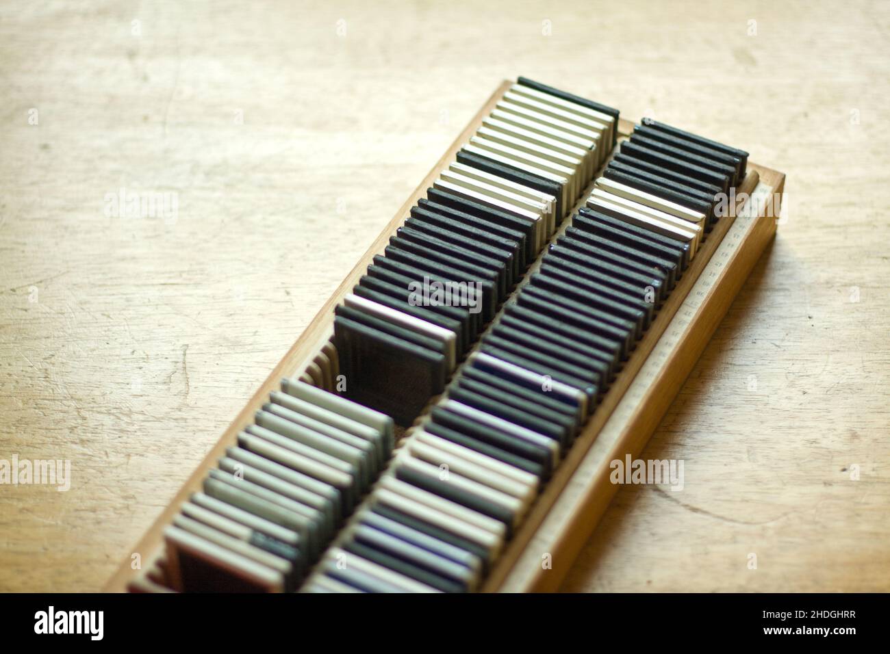Objektträger, Objektträgerfach, Objektträger, Objektträgerfächer Stockfoto