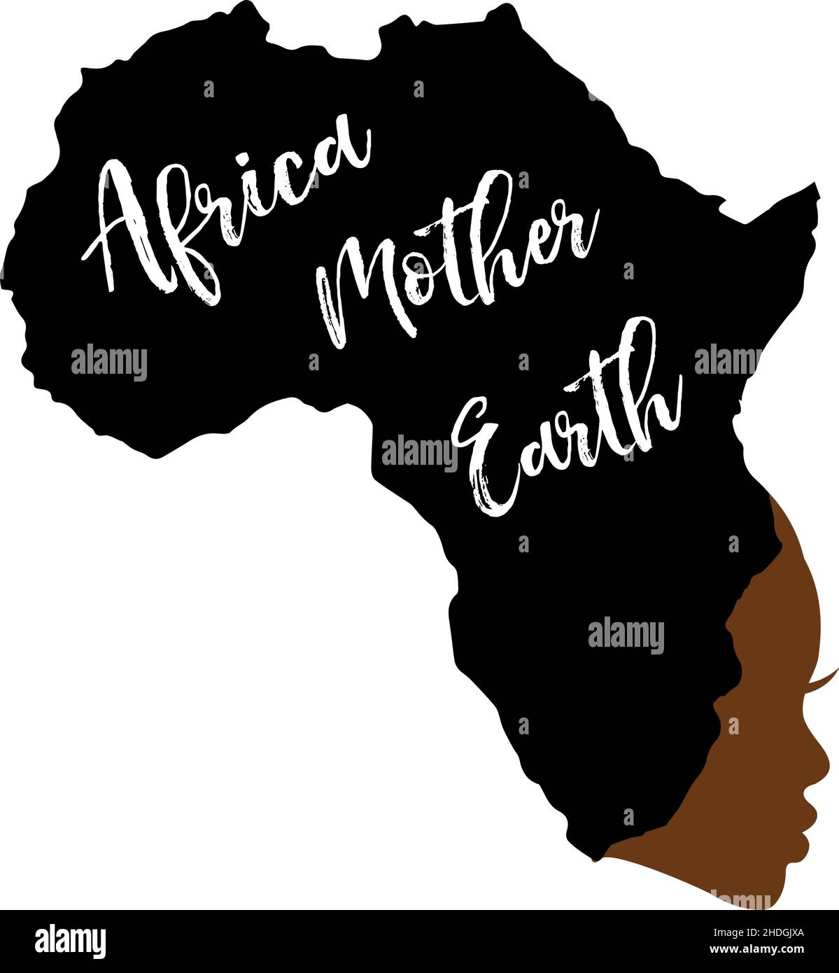 Schöne schwarze Frau mit Afrika-Karte Turban, schwarze Haare, Mutter Erde, Erde Tag, Muttertag, vektorgrafik auf weißem Hintergrund Stock Vektor