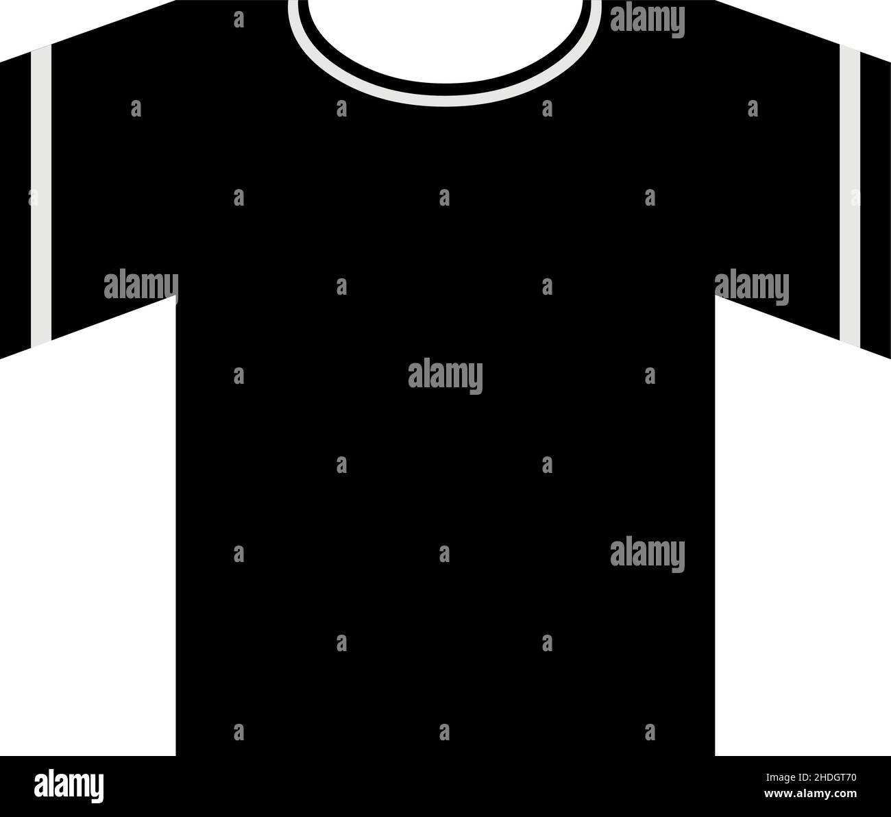 Vektordarstellung eines T-Shirts mit kurzen Ärmeln, Rundhalsausschnitt, schwarz und weiß Stock Vektor