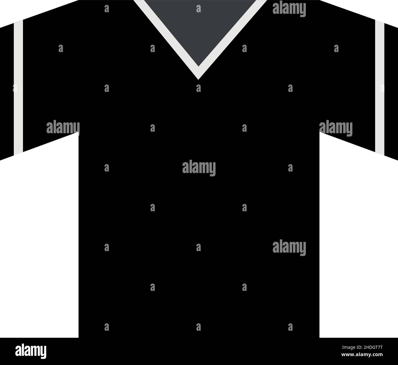 Vektor-Illustration eines schwarzen V-Ausschnitt-T-Shirts mit weißen Streifen an den Ärmeln Stock Vektor