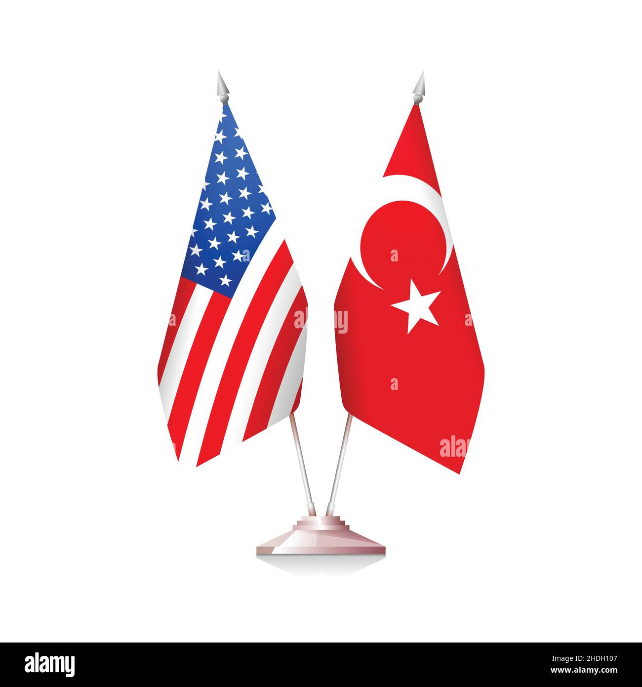 Flaggen der Vereinigten Staaten von Amerika und der Türkei isoliert auf weißem Hintergrund. Vektorgrafik Stock Vektor