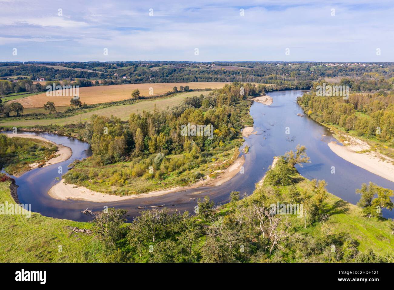 Frankreich, Allier, Bourbonnais, La Ferte-Hauterive, Zusammenfluss des Flusses Sioule mit dem Fluss Allier, Naturschutzgebiet Natura 2000 Basse Sioule (A Stockfoto