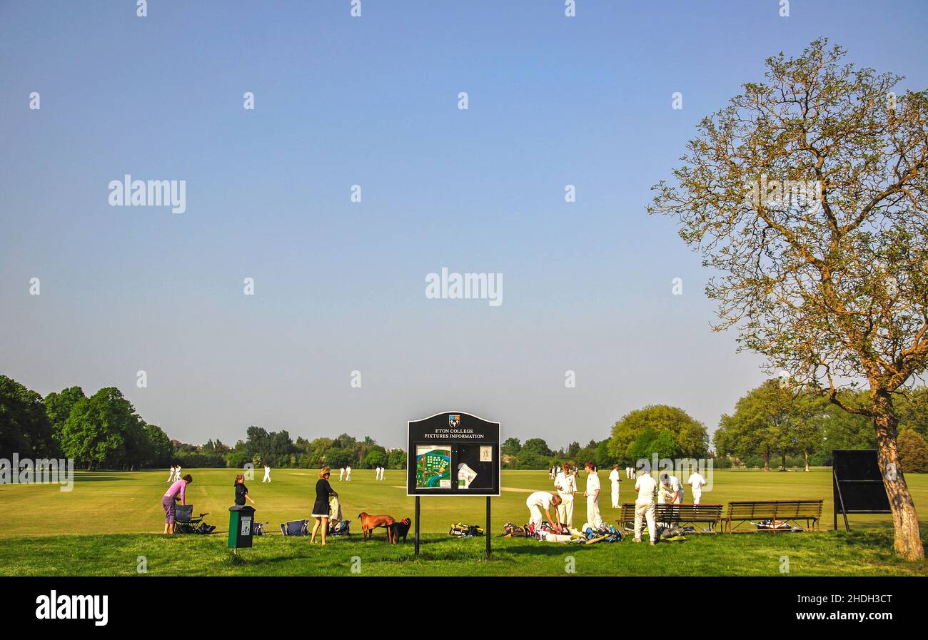 Cricket-Spiel auf Eton College Playing Fields, Eton, Britannien, England Stockfoto