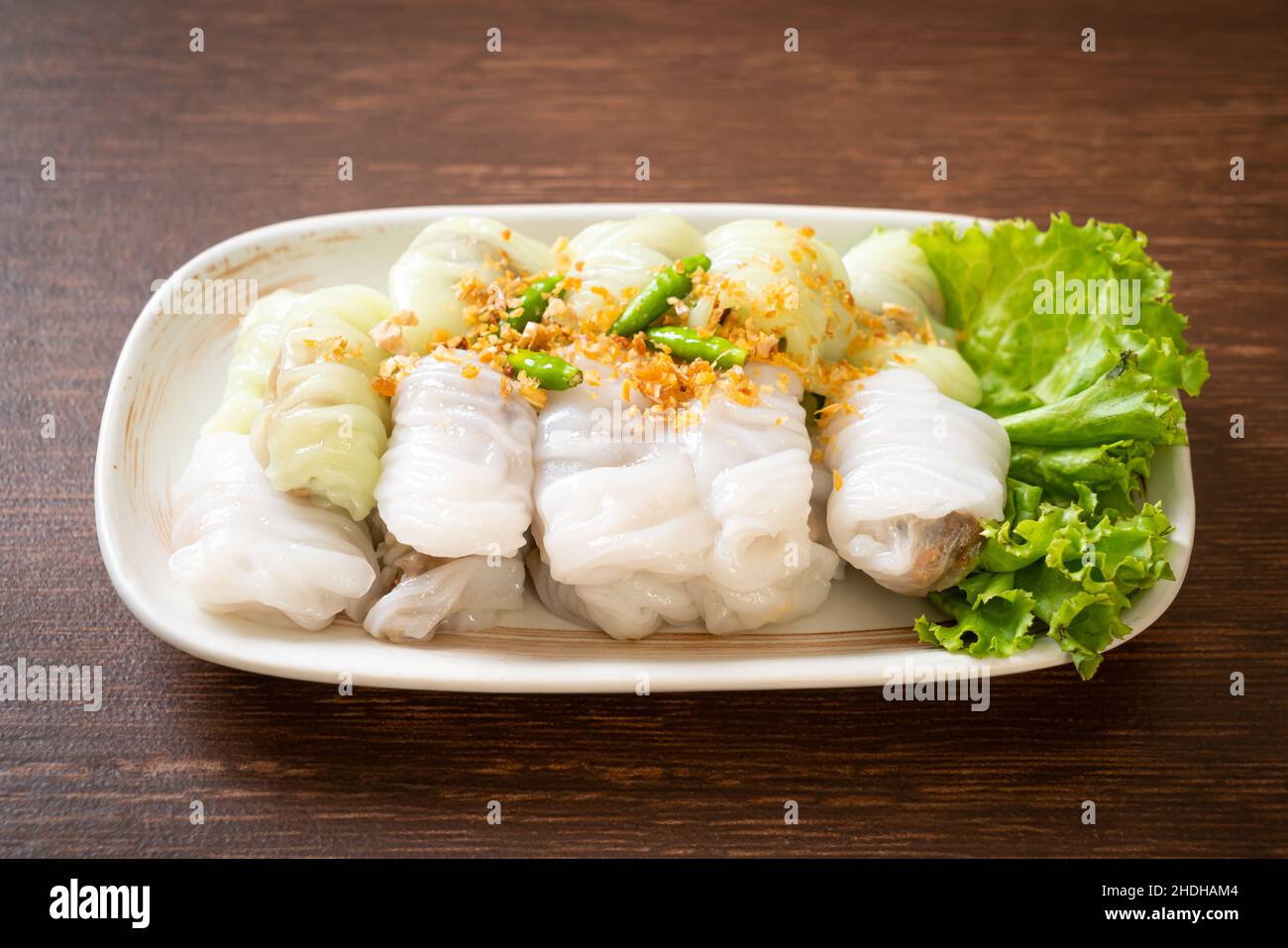 ( Kow Griep Pag Mor)Pork gedünstete Reispakete oder gedünstete Reisknödel Stockfoto