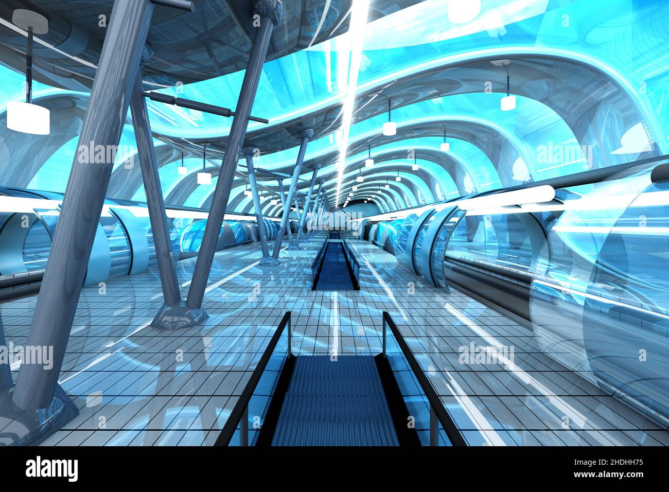 Tunnel, Eingangshalle, futuristisch, Rohre, Tunnel, Eingangshallen, Futuristik, U-Bahn Stockfoto