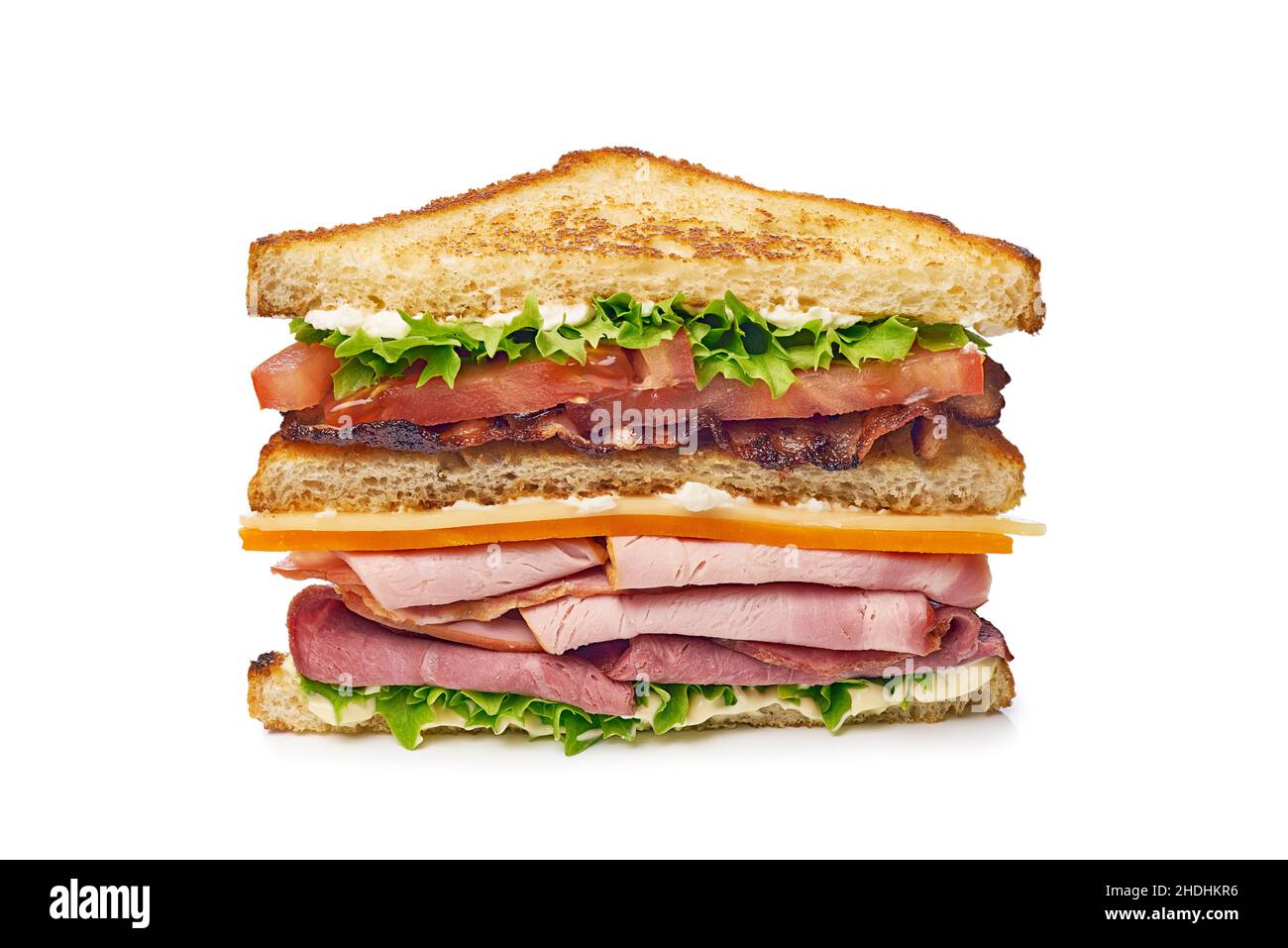 Die Hälfte des riesigen Club Sandwiches auf weißem Hintergrund Stockfoto