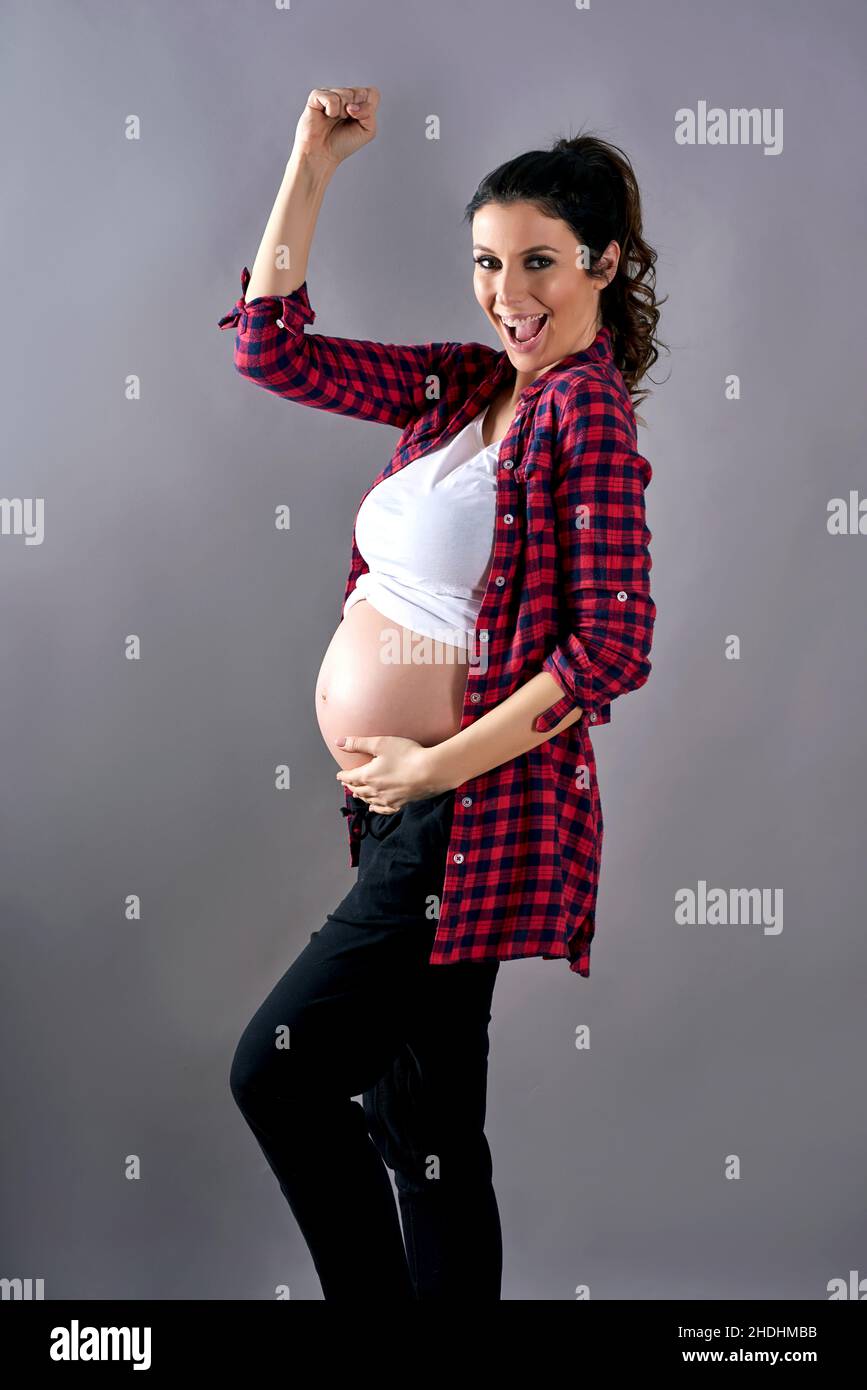 Glücklich, schwanger, kampfbereit, happies, Schwangeren, Kampfreien Stockfoto