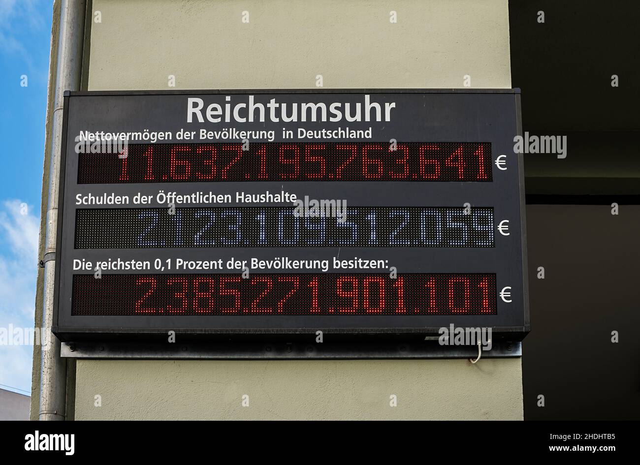 Schulden, Vermögen, Reichtumsuhr, Schulden Stockfoto