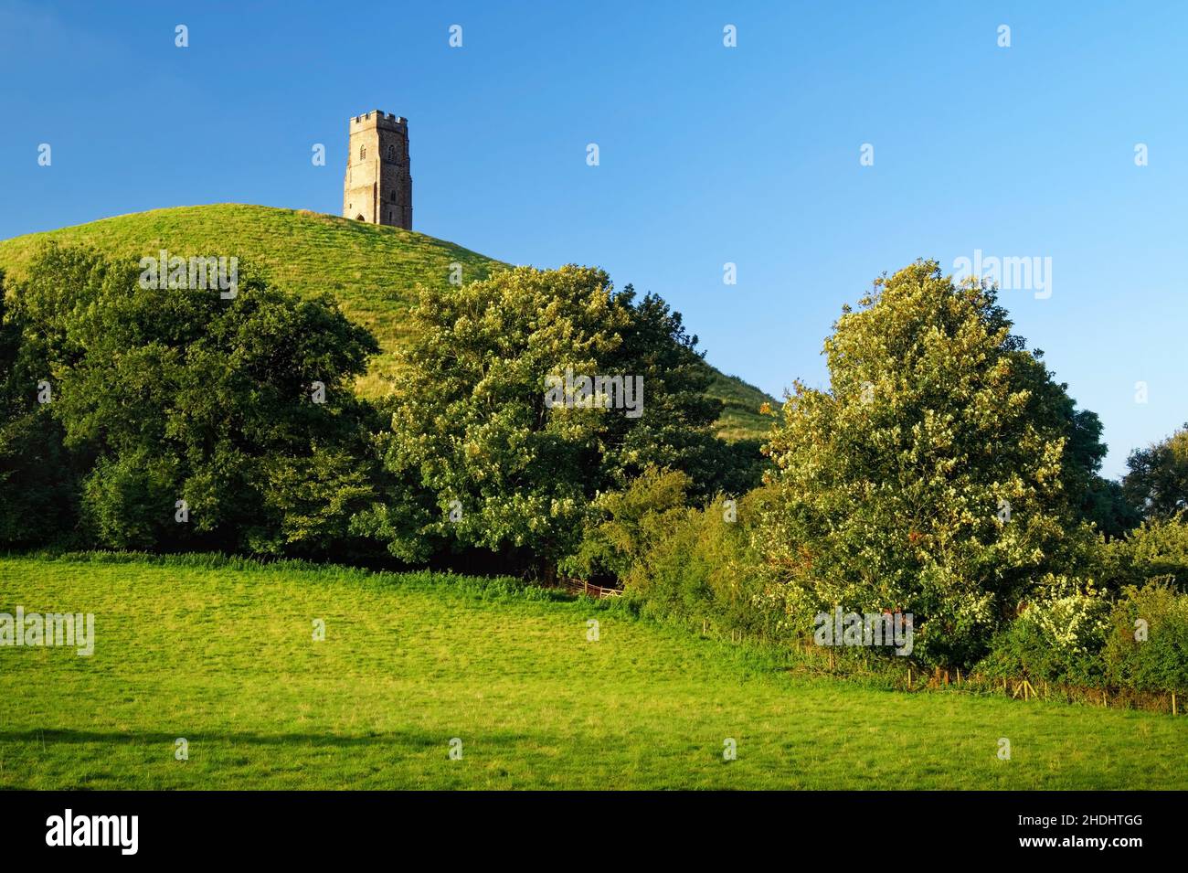 Großbritannien, Somerset, Glastonbury Tor von der Stone Down Lane aus gesehen Stockfoto