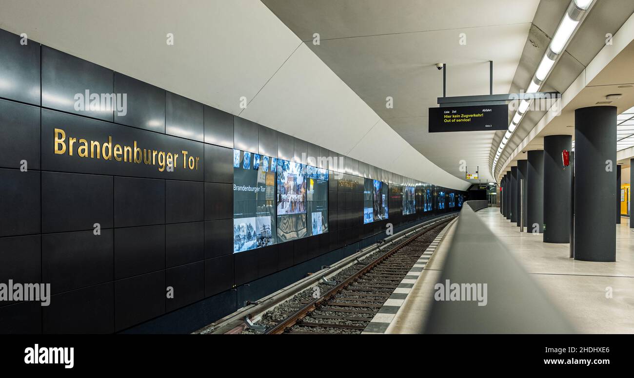 U-Bahn, brandenburger Tor, Bahnsteig, U-Bahn, brandenburger Tor, Plattformen Stockfoto