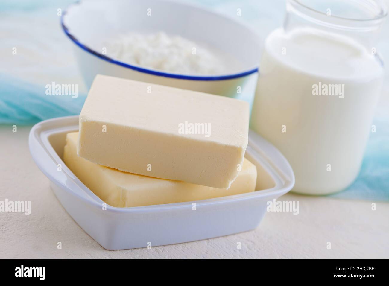 Butter, Milchprodukte, Butterschale, Butter, Milchprodukte, Butteraufstrich Stockfoto