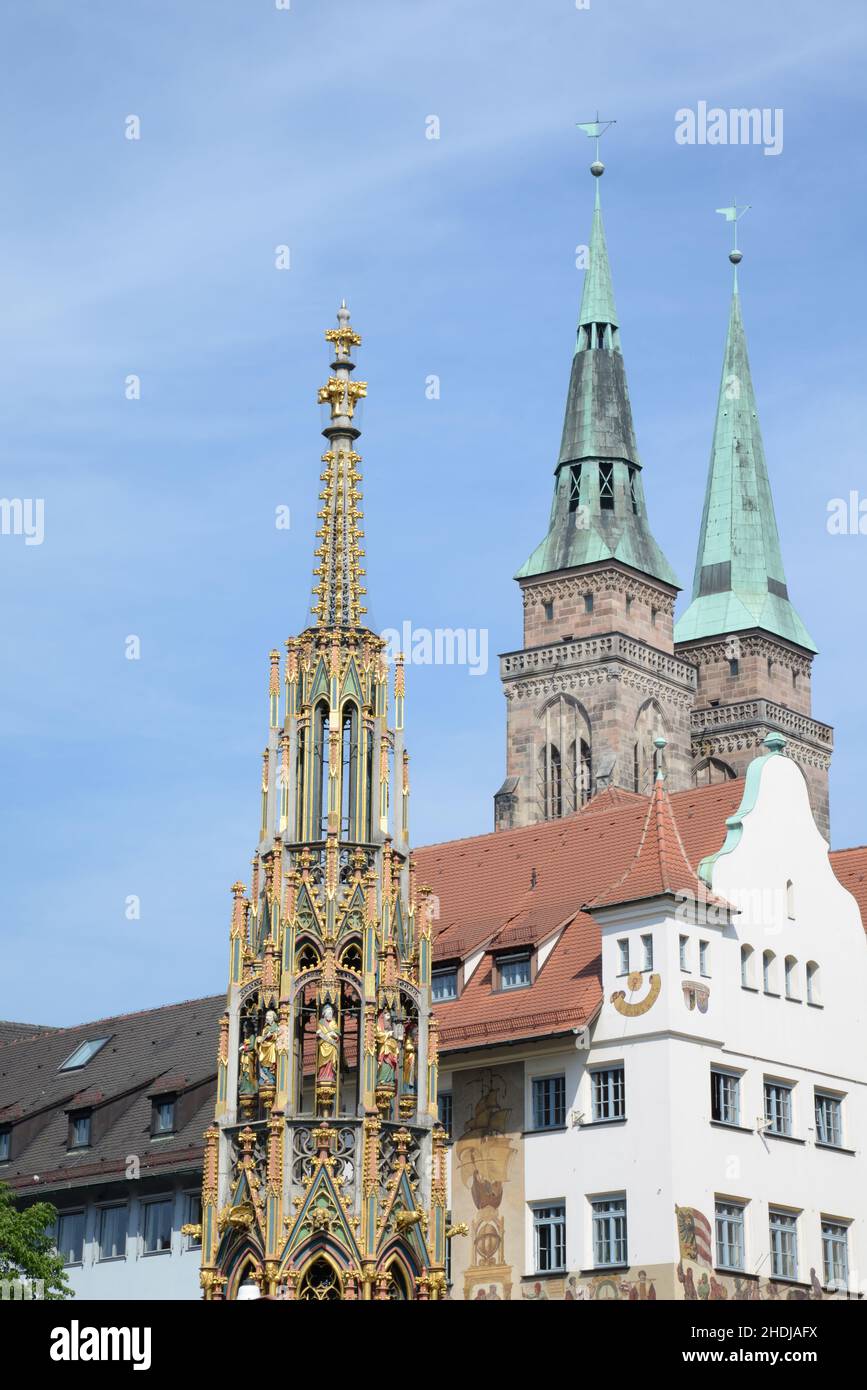 nürnberg, schöner Brunnen, sebaldus-Kirche, Nurembergs Stockfoto