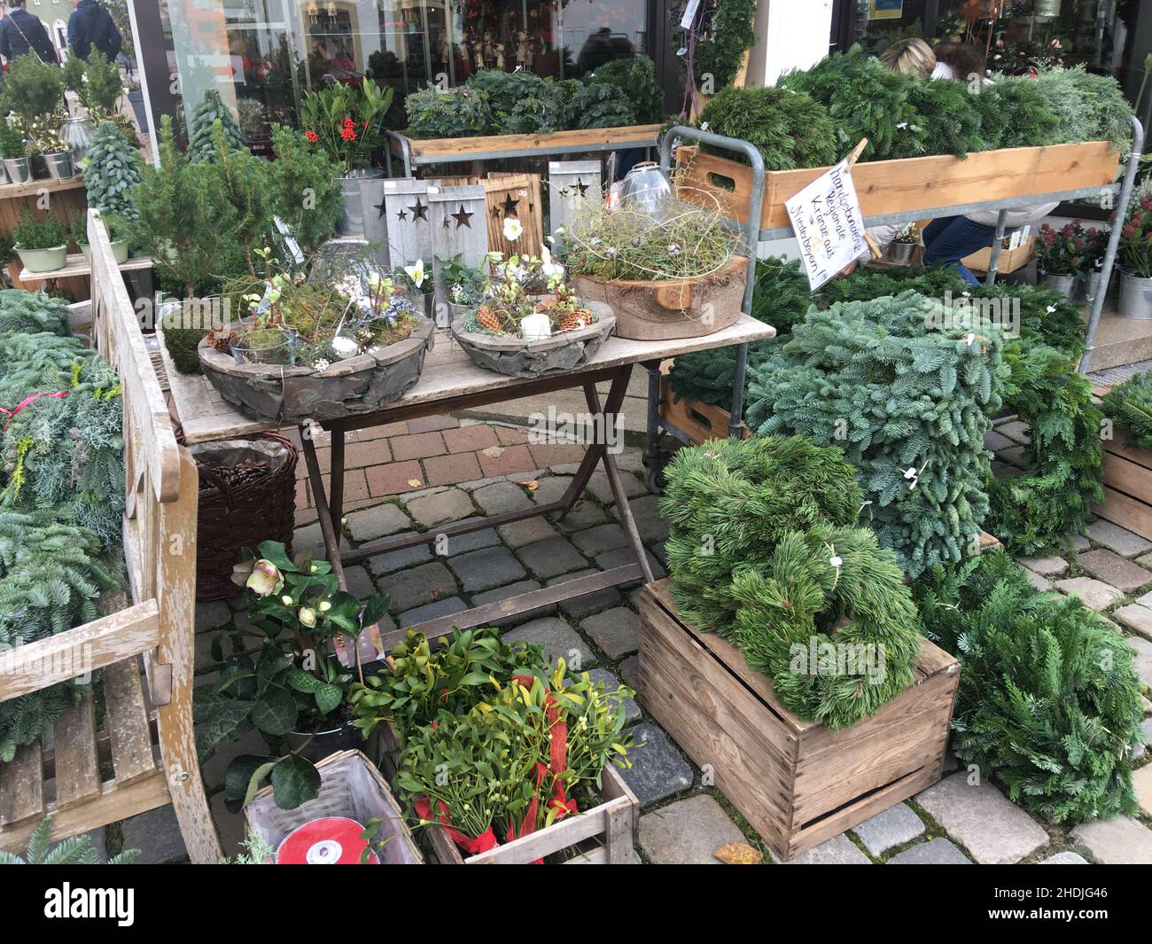 weihnachten, Marktstand, Floristik, frohe weihnachten, Weihnachten, weihnachten, Marktstände, floristisch Stockfoto