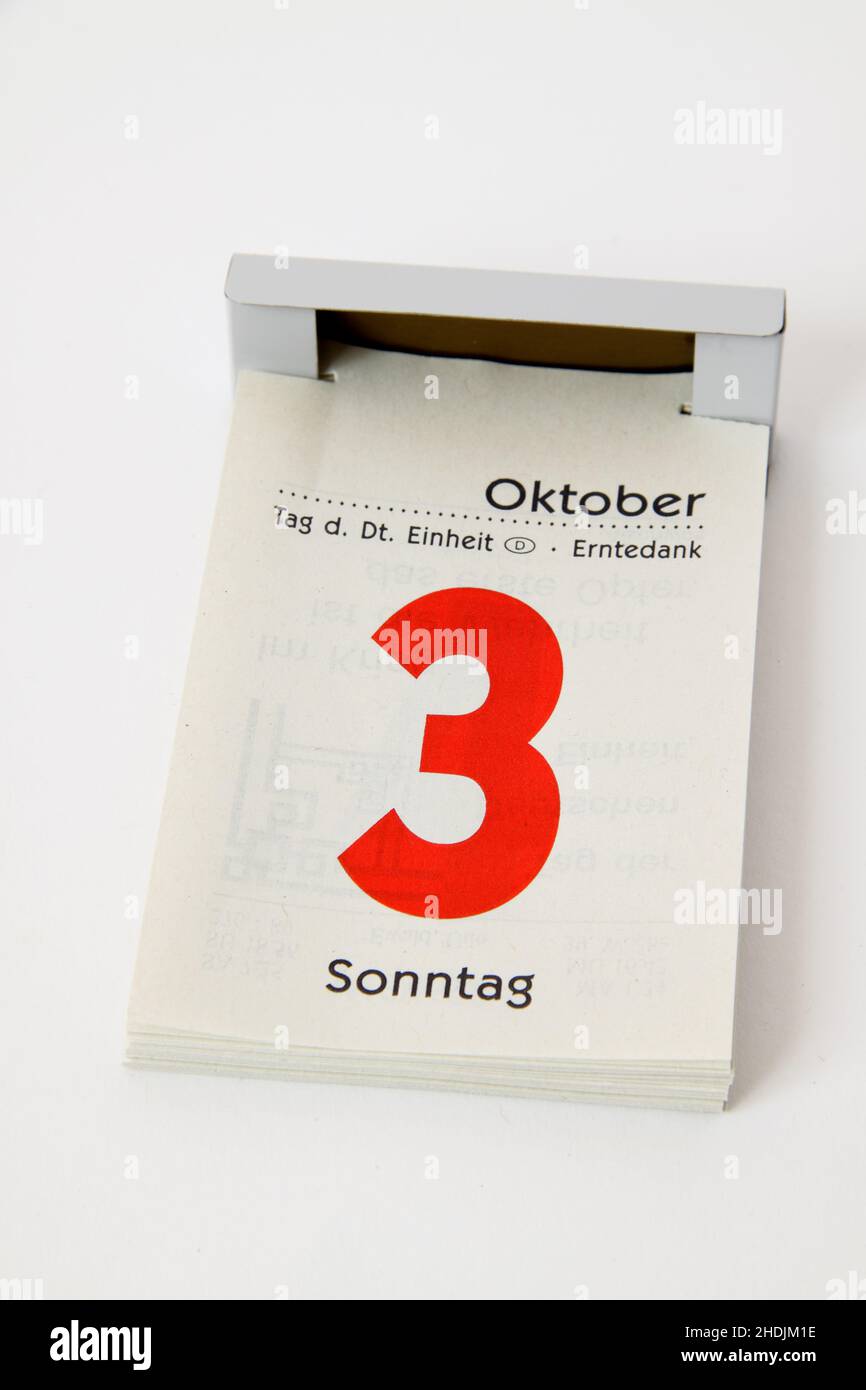 Kalenderblatt, Abreißkalender, deutscher Einheitstag, Kalender, Abreißkalender, tage der deutschen Einheit Stockfoto