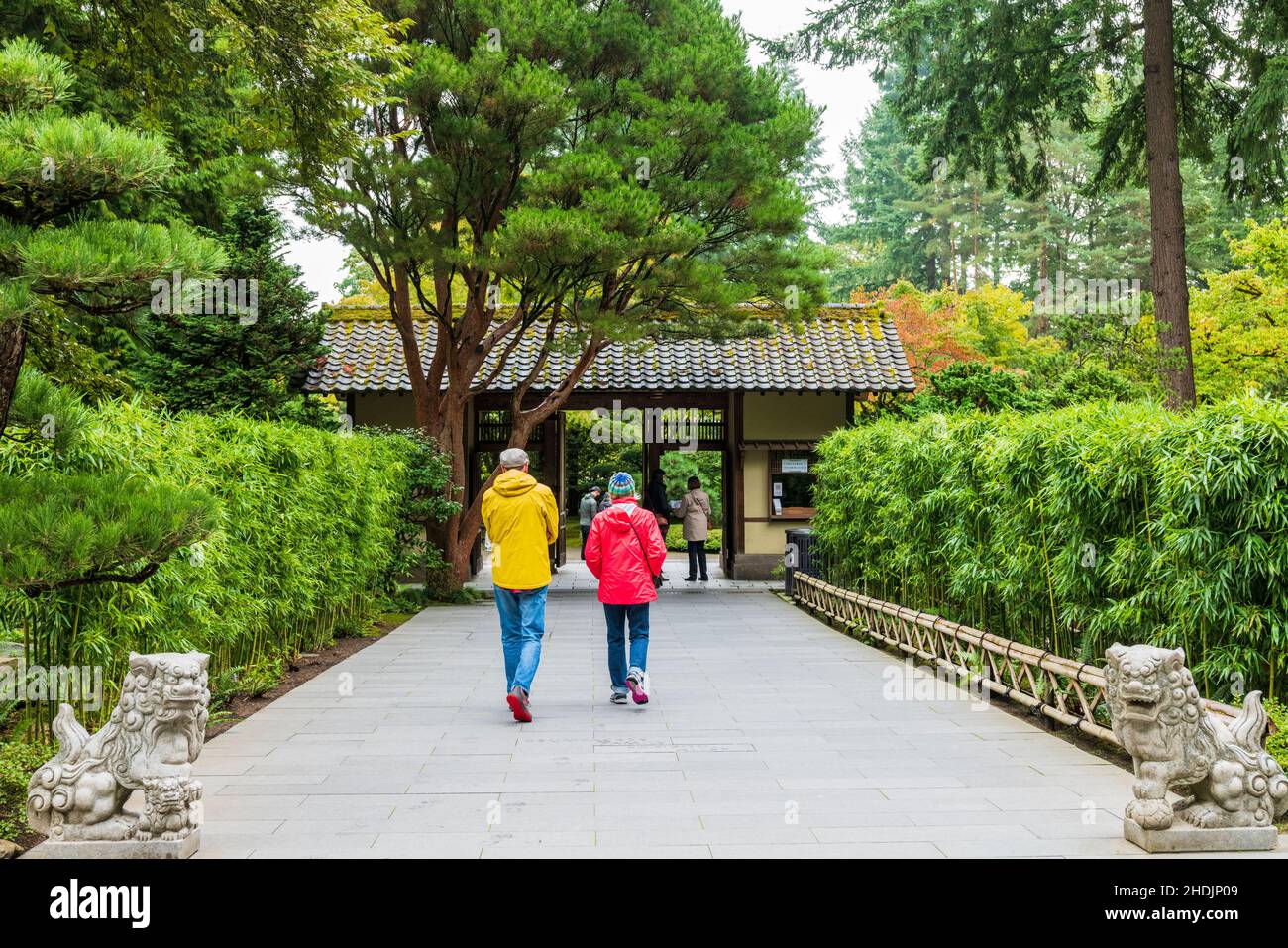 Touristen erkunden die japanischen Gärten von Portland; Portland; Oregon; USA Stockfoto