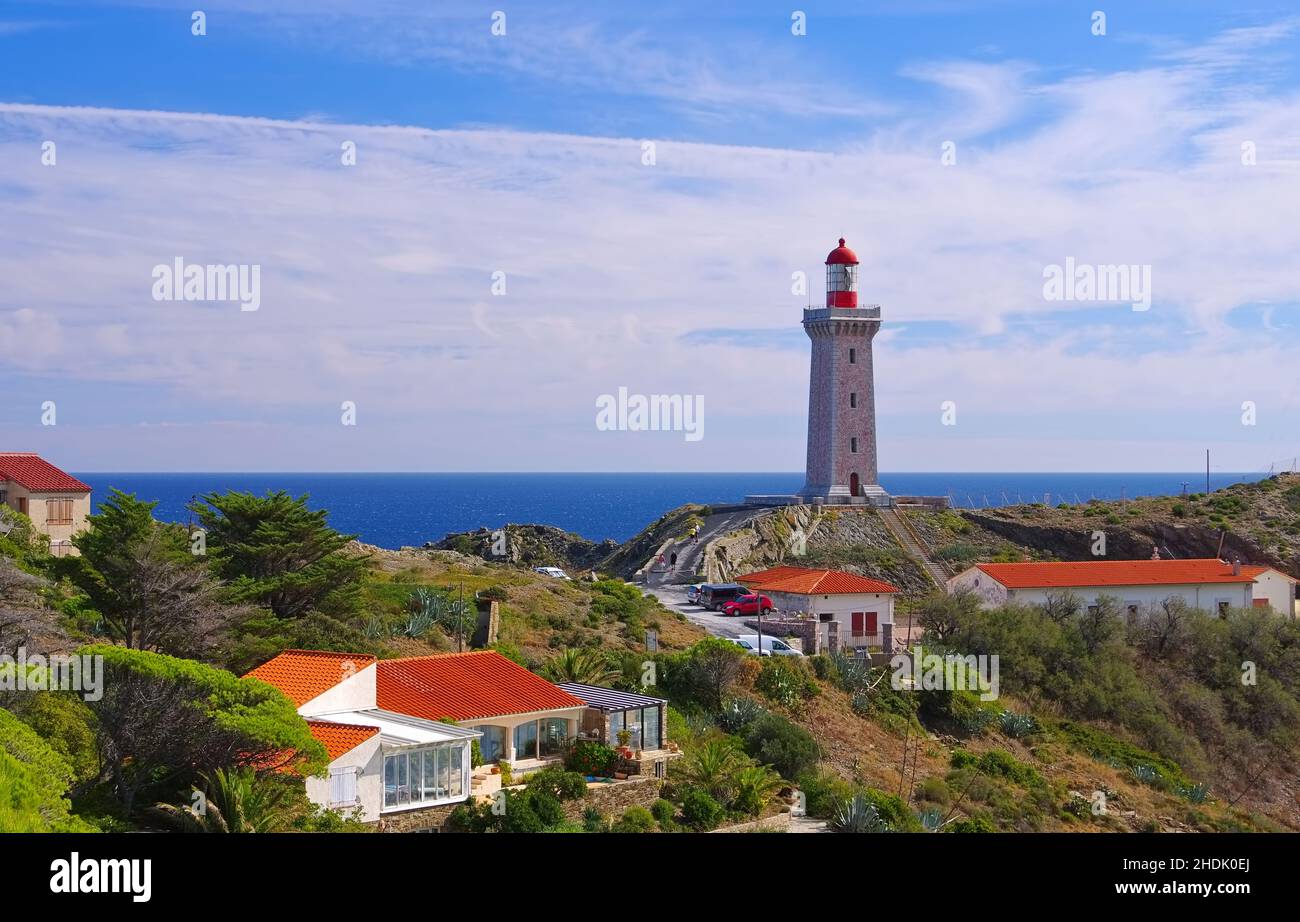 Leuchtturm, Port-Vendres, Kappenbär, Leuchttürme Stockfoto