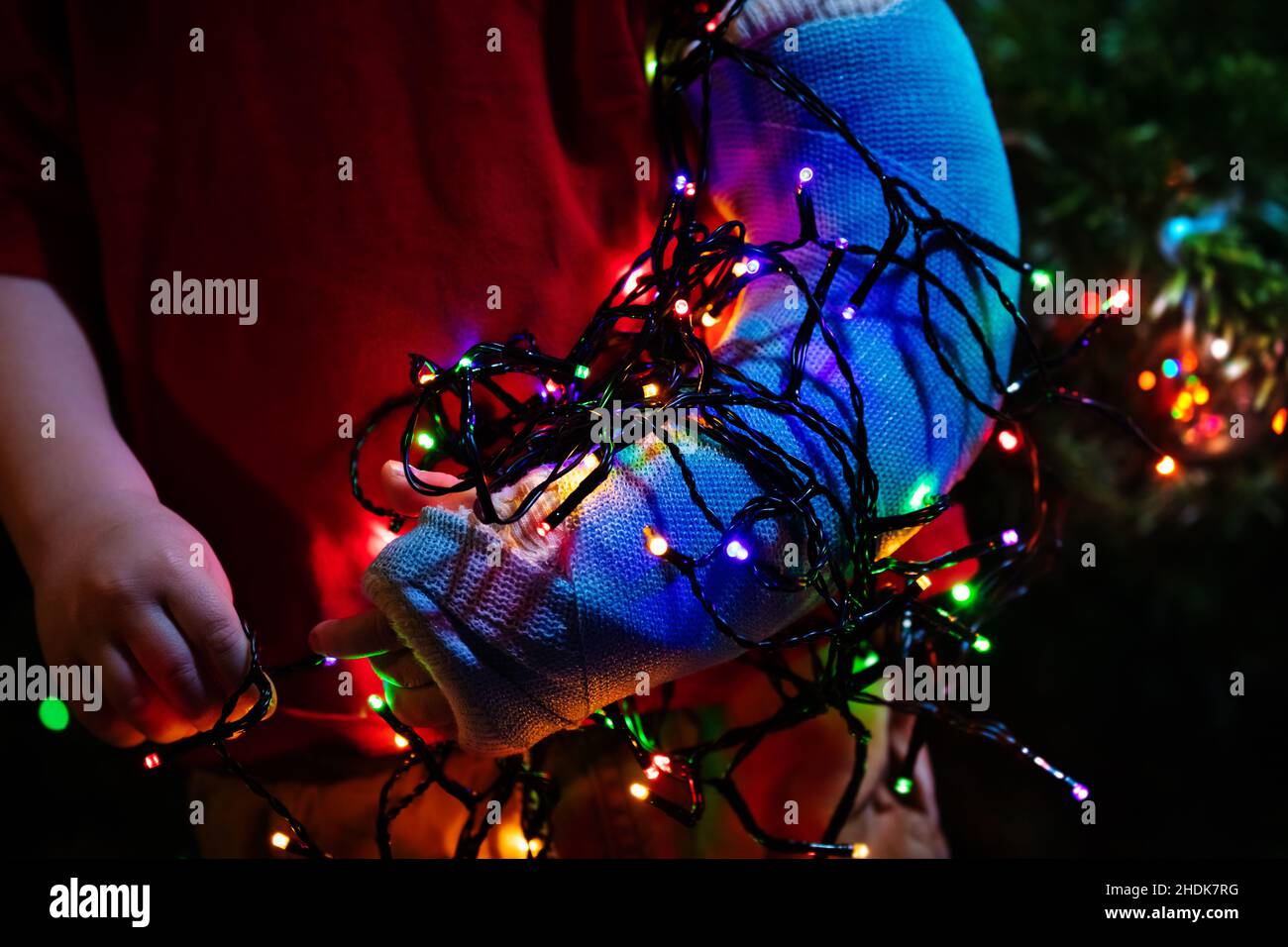 Portrait von Kleinkindern zerbrochene Hand von Weihnachtsbaum Stockfoto Portrait von Kleinkindern zerbrochene Hand von Weihnachtsbaum Stockfoto