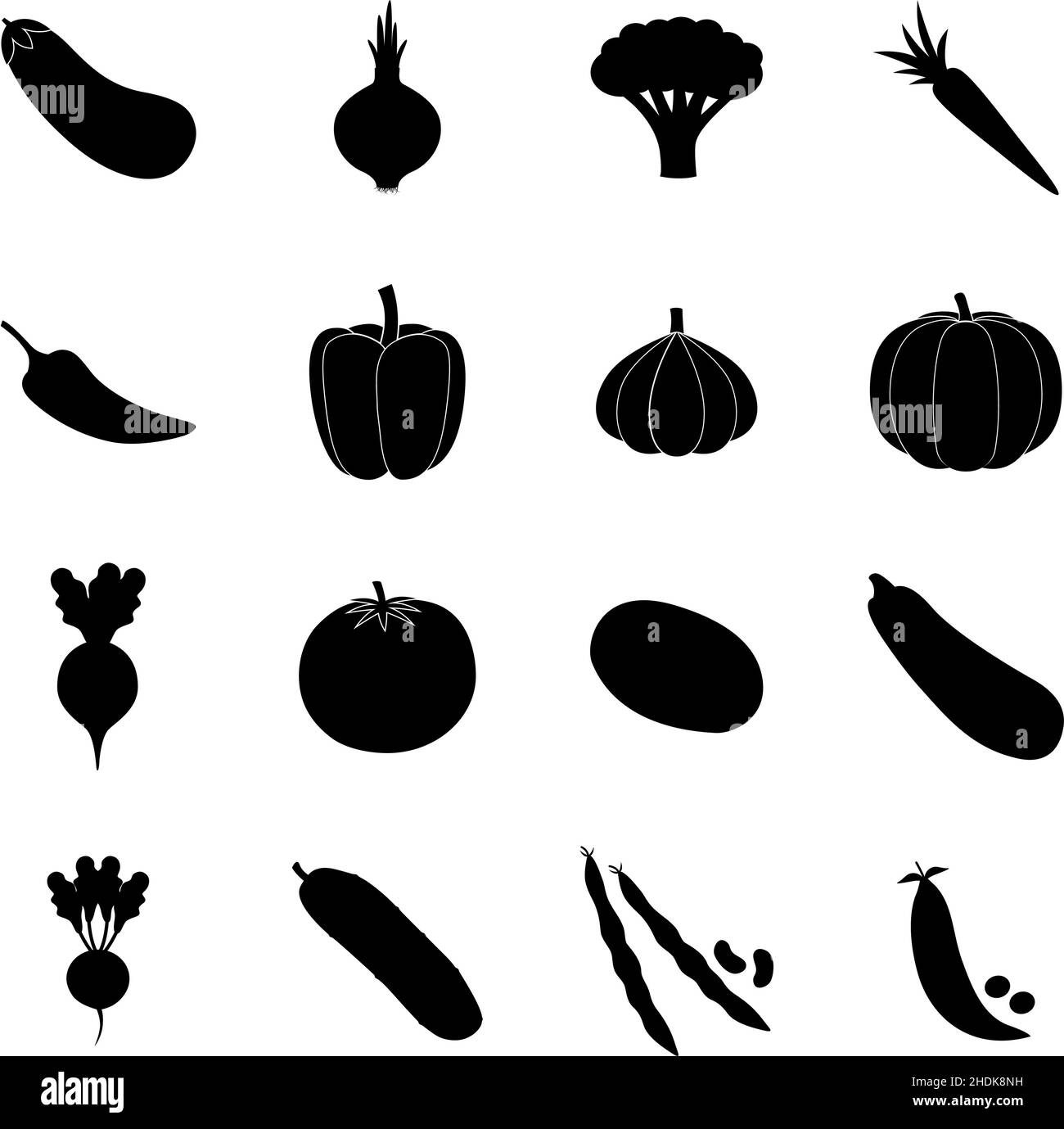 Satz schwarzer Gemüse-Symbole, Vektorgrafik Stock Vektor