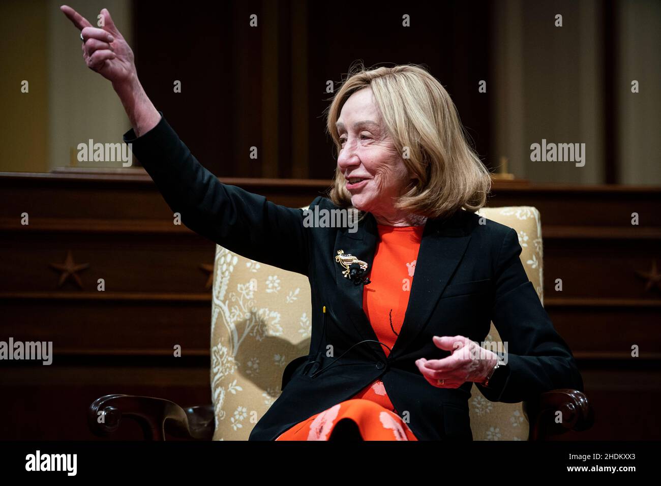 Die Historikerin Doris Kearns Goodwin spricht während einer Diskussion mit der Bibliothekarin des Kongresses Carla Hayden und dem Historiker Jon Meacham, nicht abgebildet, am Donnerstag, dem 6. Januar 2022, auf dem Capitol Hill in Washington darüber, wie „die Erzählung vom 6th. Januar etabliert und bewahrt werden kann“. Kredit: Al Drago/Pool über CNP Stockfoto
