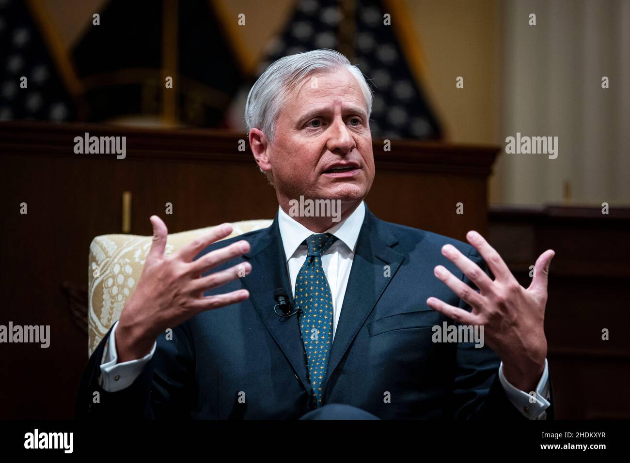 Der Historiker Jon Meacham spricht während einer Diskussion mit der Bibliothekarin des Kongresses Carla Hayden und der Historikerin Doris Kearns Goodwin, nicht abgebildet, am Donnerstag, dem 6. Januar 2022, auf dem Capitol Hill in Washington darüber, wie „die Erzählung vom 6th. Januar etabliert und bewahrt werden kann“. Kredit: Al Drago/Pool über CNP Stockfoto