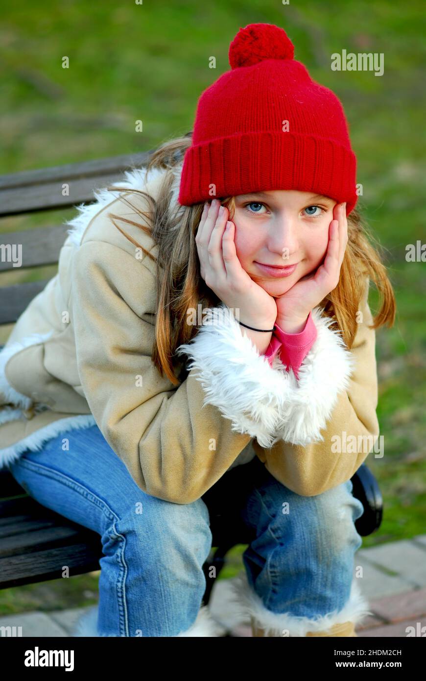 Mädchen, Bommel Hut, Mädchen, Bommel Hüte, Bommel Hut, Strumpfkappe Stockfoto