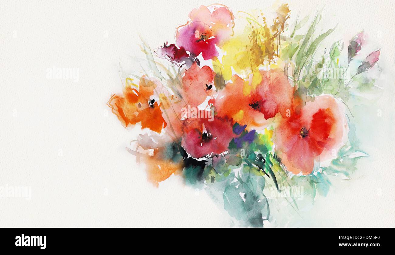 Aquarellmalerei, Sommerblumen Stockfoto