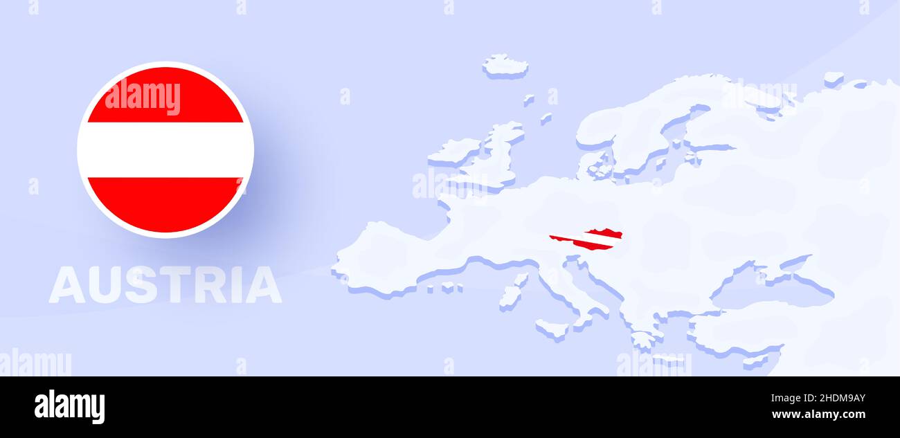 Flagge Österreichs. Vektorgrafik mit einer Karte von Europa und markiertes Land Österreich mit Nationalflagge Stock Vektor