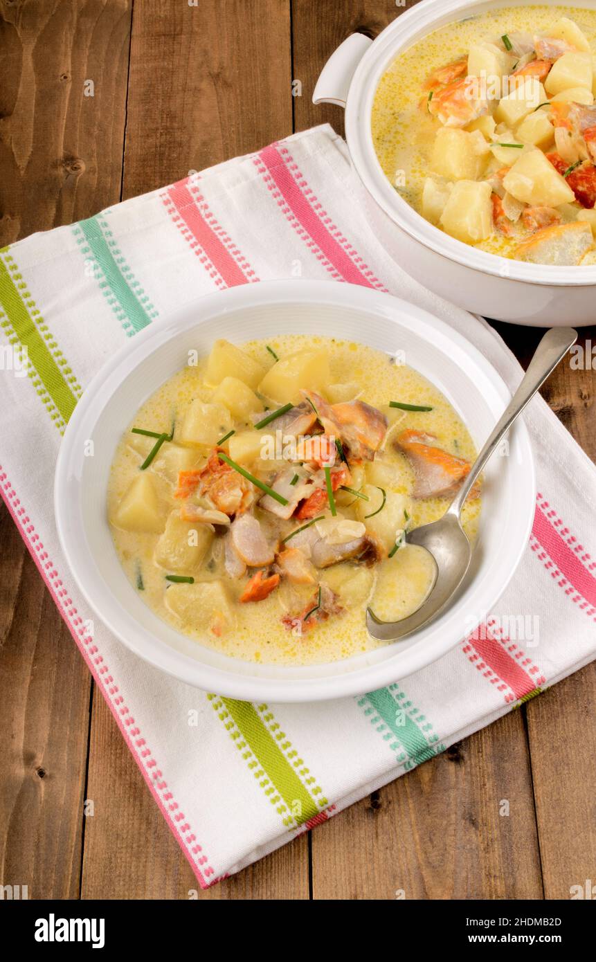 Kartoffelsuppe, schottische Fischsuppe, cullen-Skink, Kartoffelsuppen, schottische Fischsuppen Stockfoto