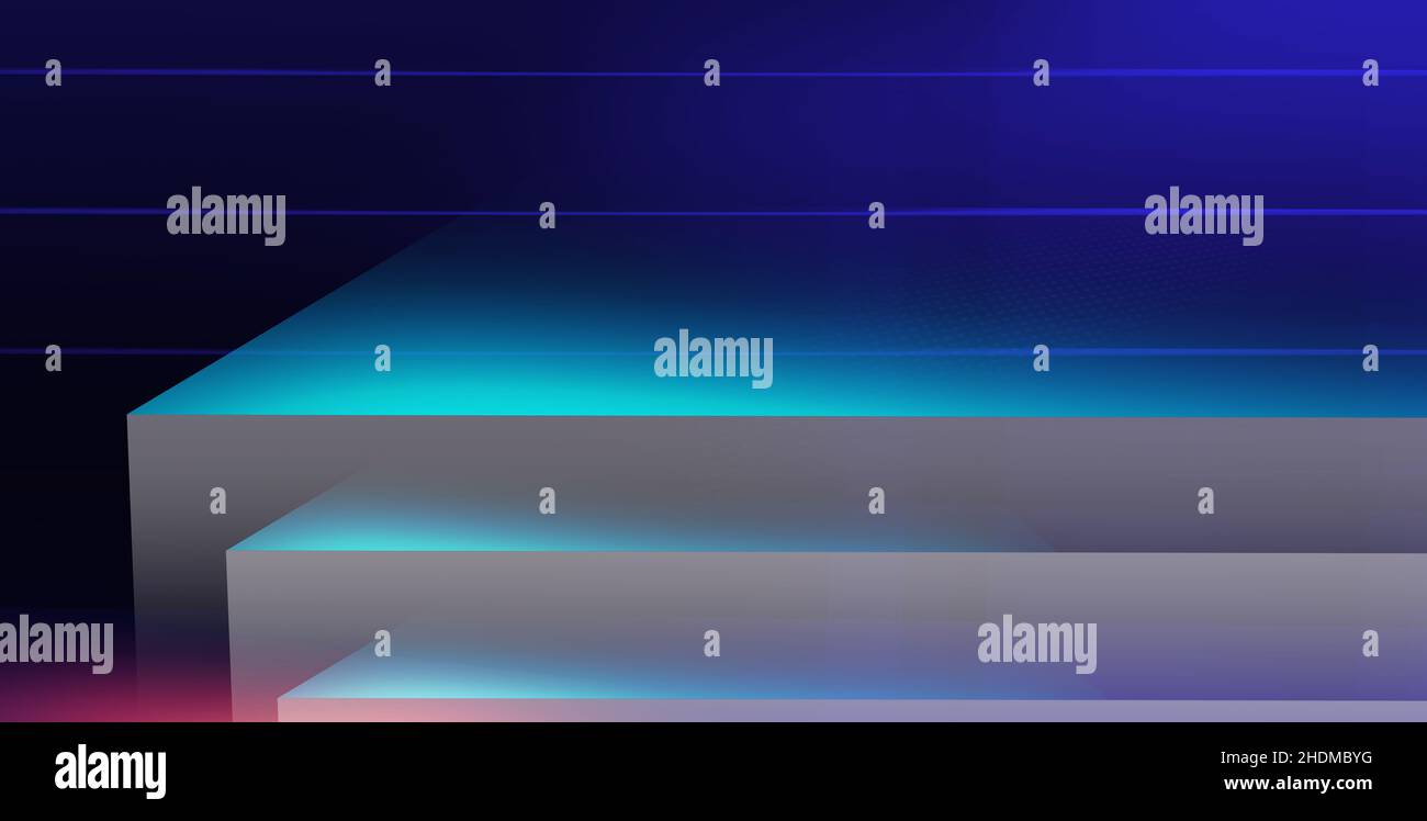 Ein abstraktes 3D Rendering Bühnenraum mit Linien auf blauem Hintergrund Stockfoto